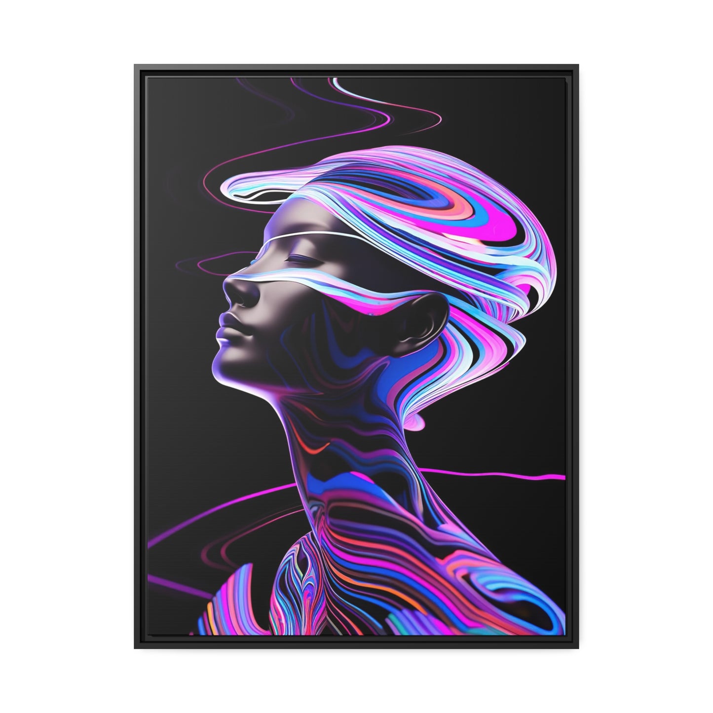 Neon Swirls - Futuristic and Cosmic  - Matte Canvas, Black Frame