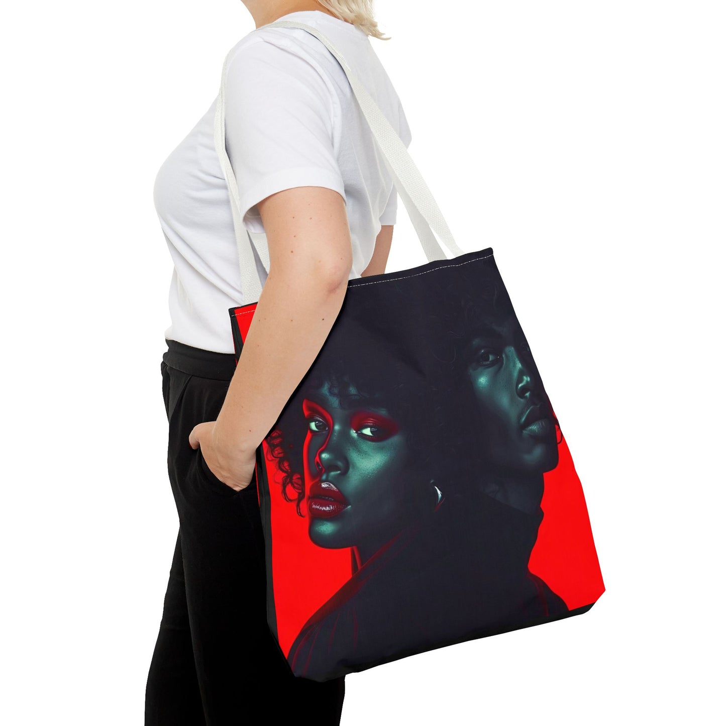 Retro Afro Couple Tote Bag - Stylish Red and Black Digital Print - Unique Fashion Accessory - Tote Bag (AOP) - Gift Idea