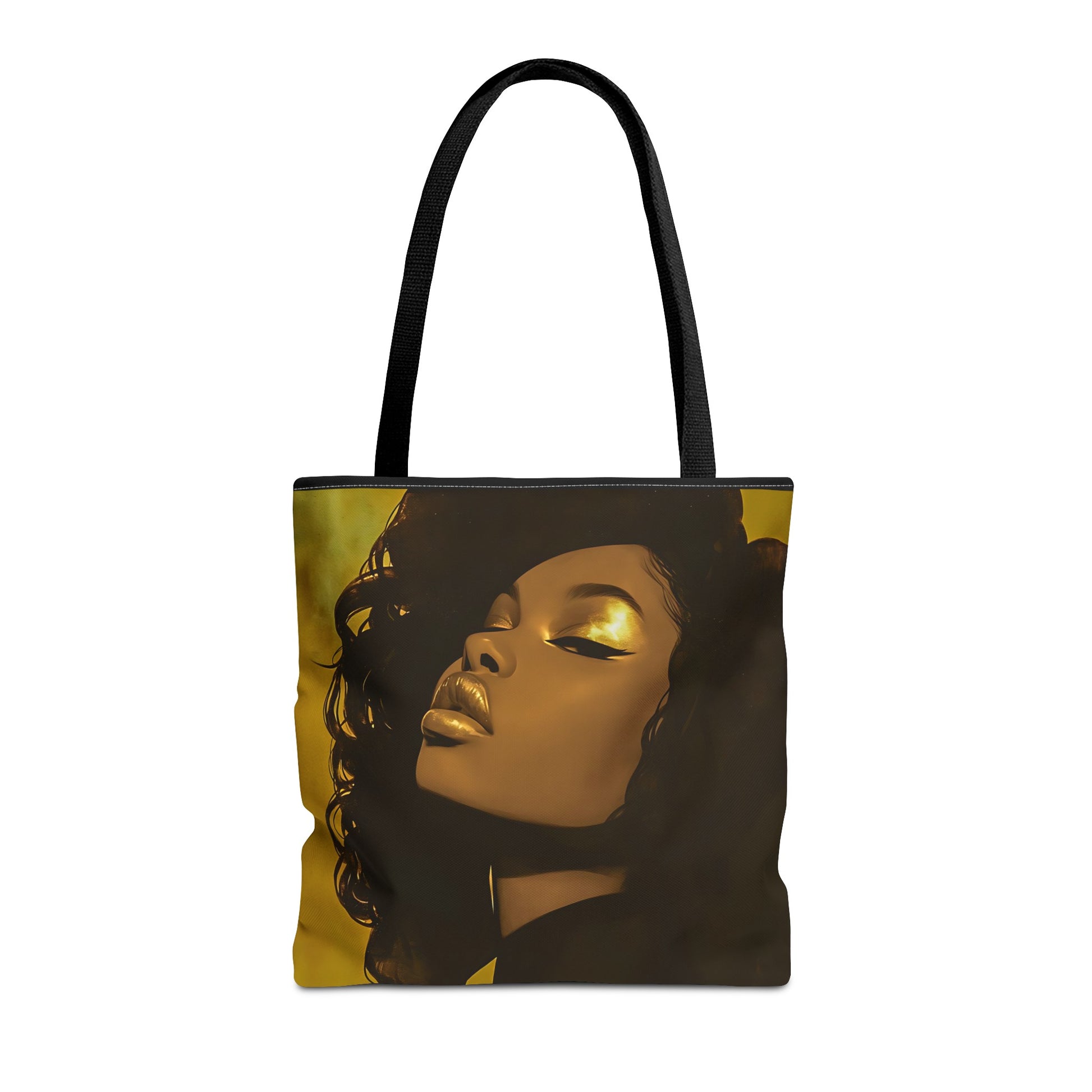 Abstract Black Woman Digital Print Tote Bag - Stylish Black and Gold Design - Unique Gift Idea -Trendy Shopping Bag - Owndigiart