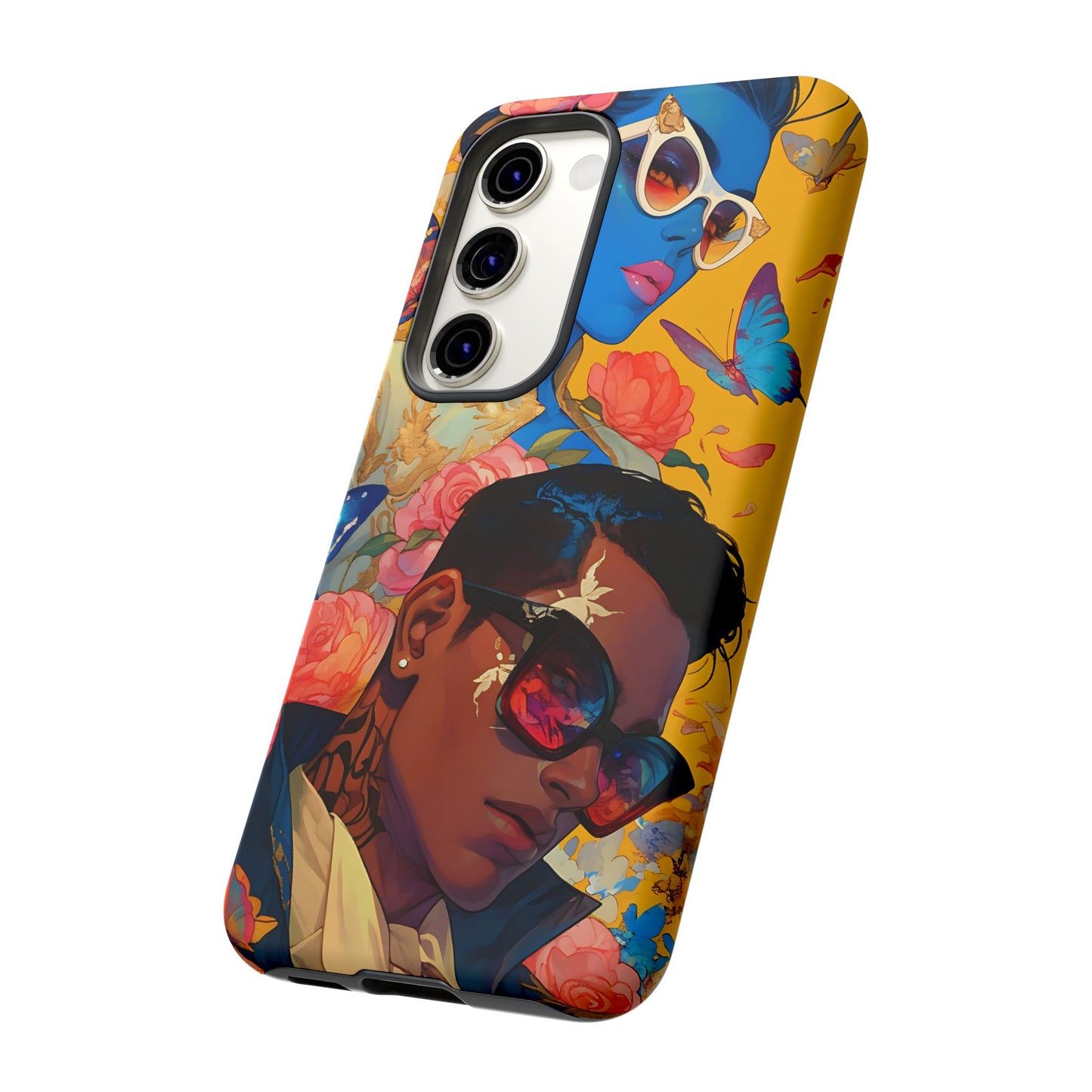 Trendy Butterfly Couple Phone Case - Funky Illustrations with Sunglasses - Vibrant and Stylish Cover | iPhone | Samsung |Tough Cases