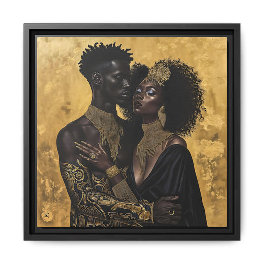 Elegant Couple in Black and Ancient Gold - Matte Canvas, Black Frame - Wall Art - Black Art - Gift Idea - Unique Art