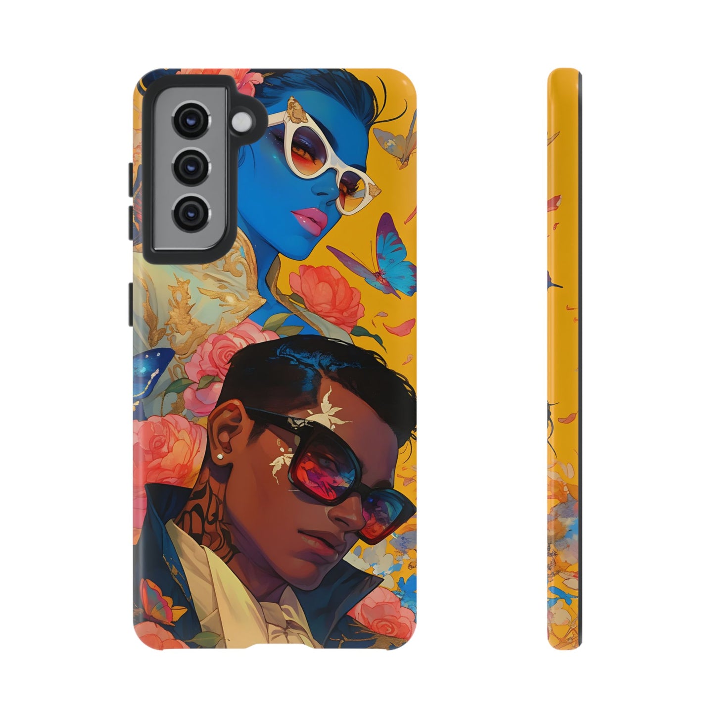 Trendy Butterfly Couple Phone Case - Funky Illustrations with Sunglasses - Vibrant and Stylish Cover | iPhone | Samsung |Tough Cases