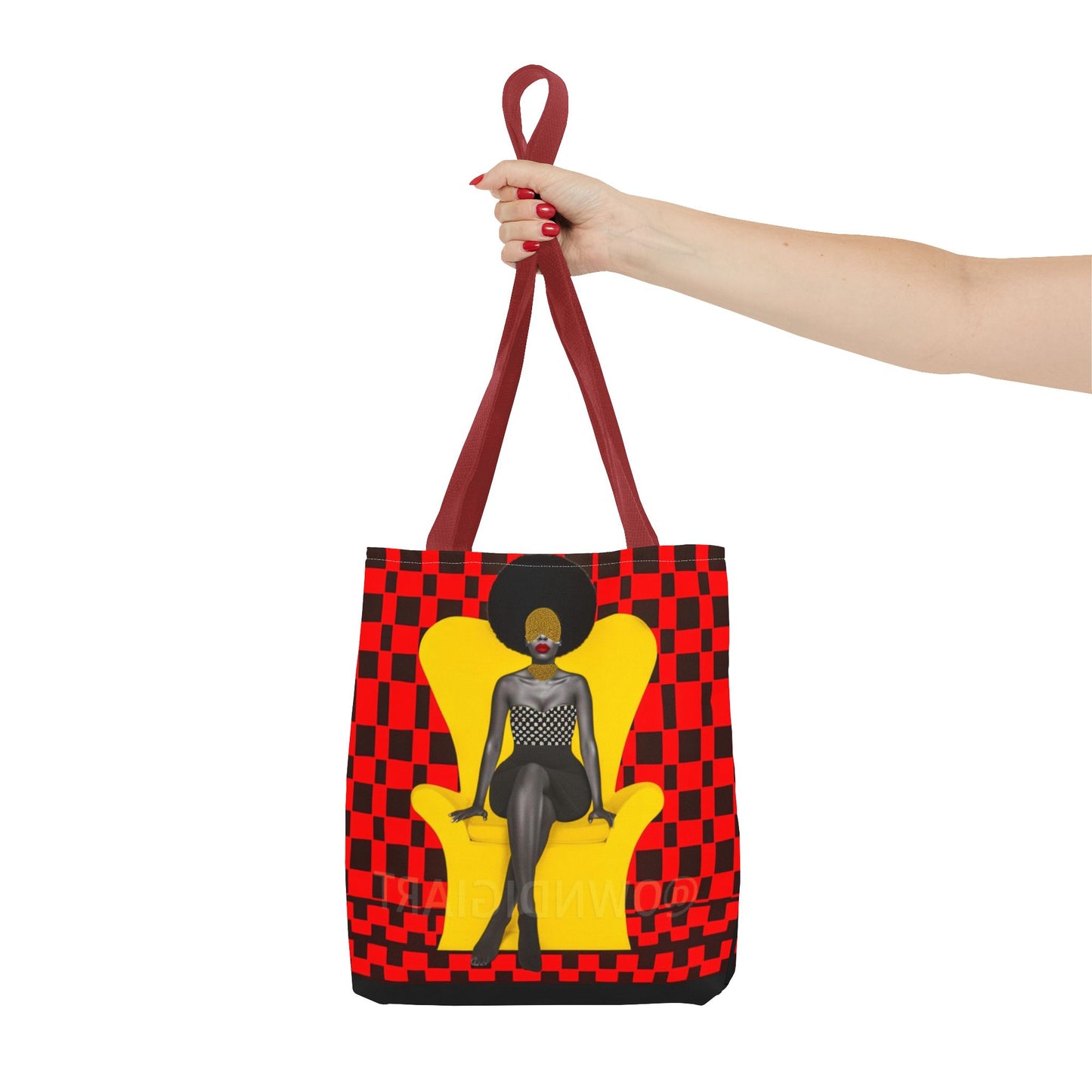 Afrocentric Abstract Print - Elegant Woman with Afro on Chair - Tote Bag - Gift Idea - Fashion Accessory