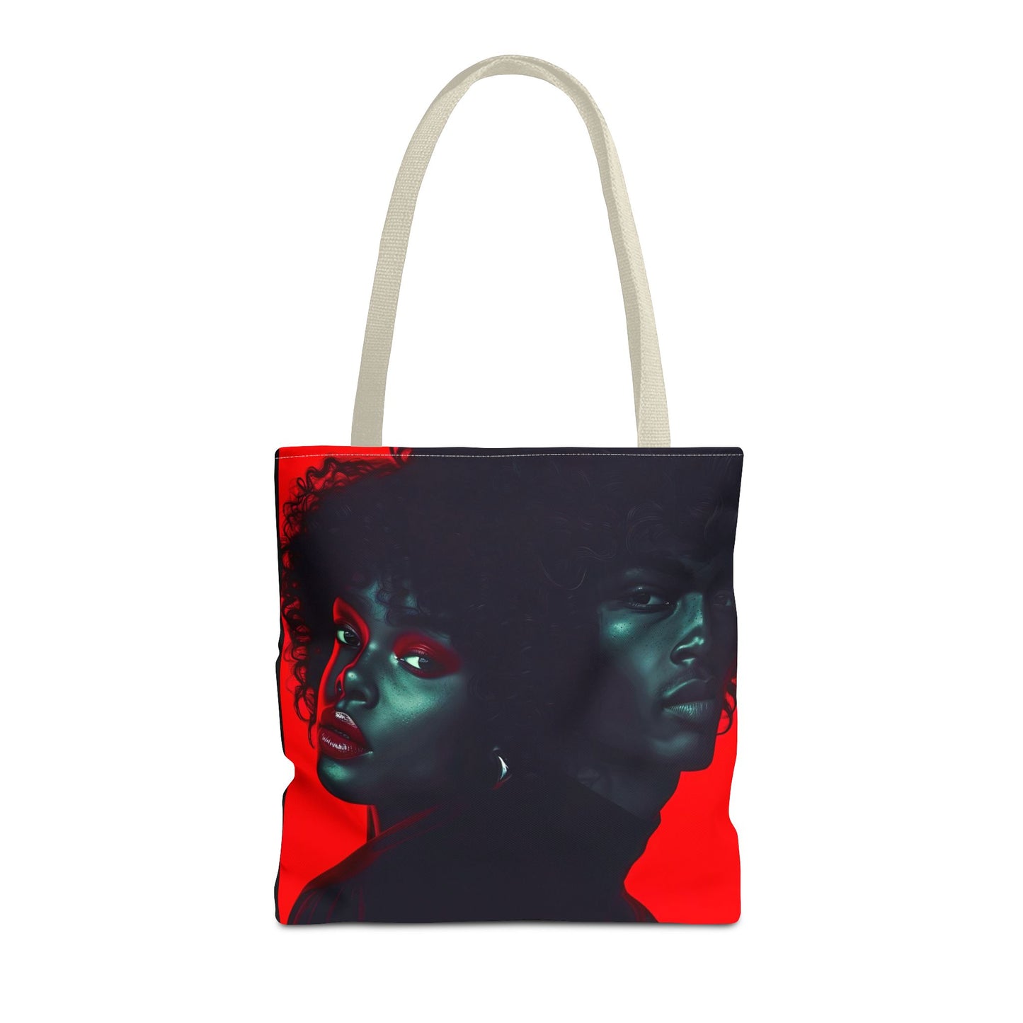 Retro Afro Couple Tote Bag - Stylish Red and Black Digital Print - Unique Fashion Accessory - Tote Bag (AOP) - Gift Idea