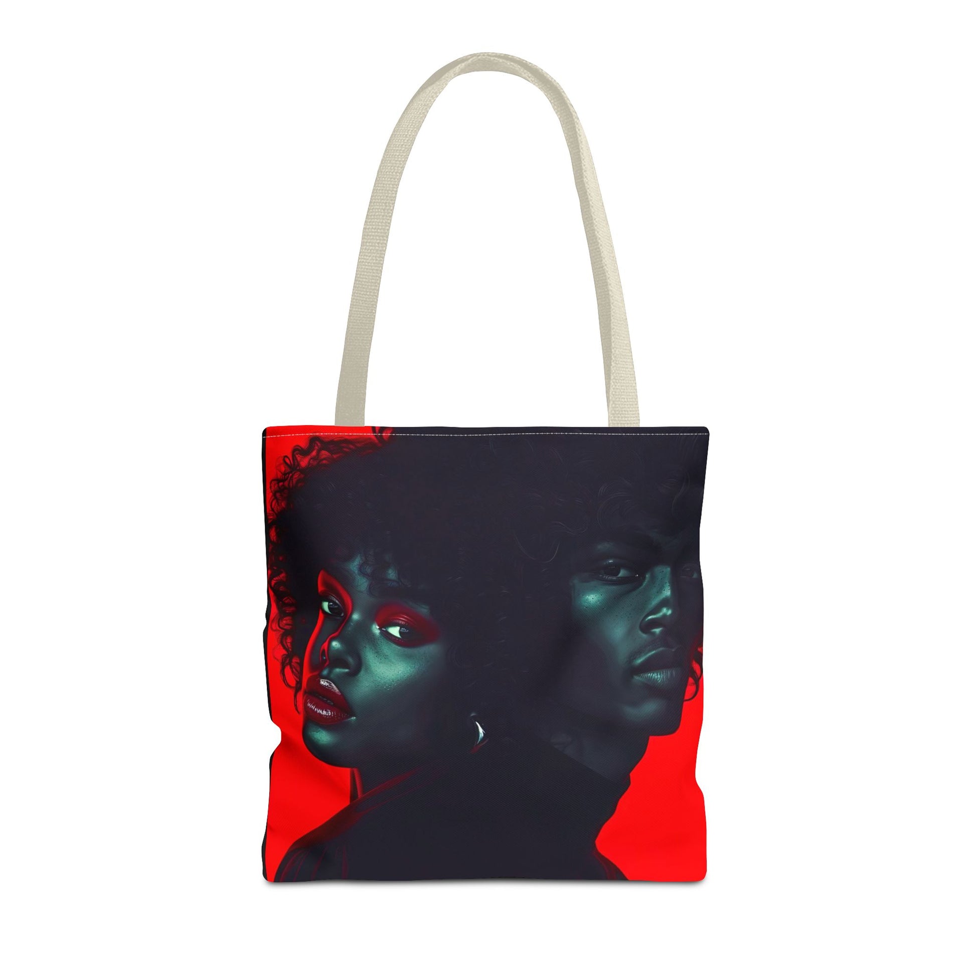 Retro Afro Couple Tote Bag - Stylish Red and Black Digital Print - Unique Fashion Accessory - Tote Bag (AOP) - Gift Idea - Owndigiart