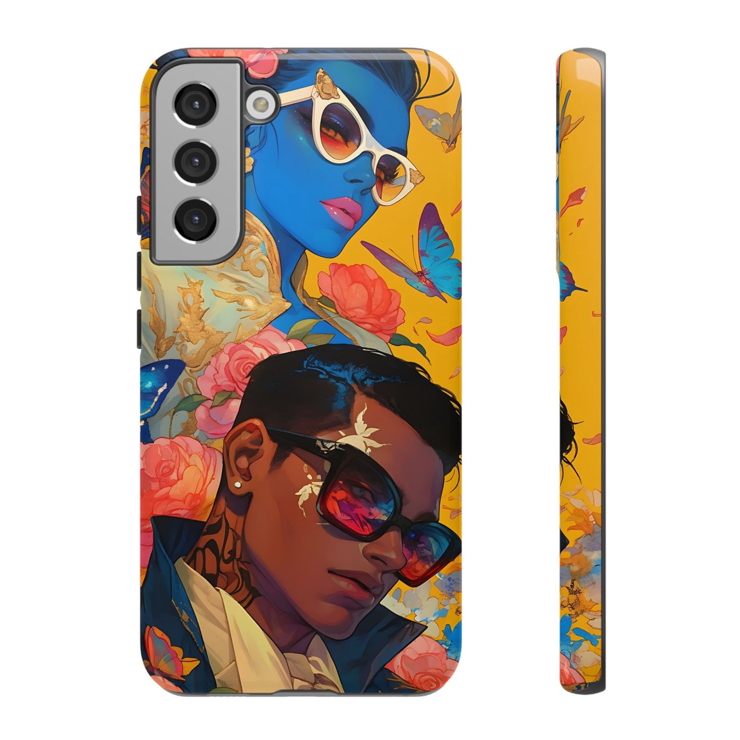 Trendy Butterfly Couple Phone Case - Funky Illustrations with Sunglasses - Vibrant and Stylish Cover | iPhone | Samsung |Tough Cases