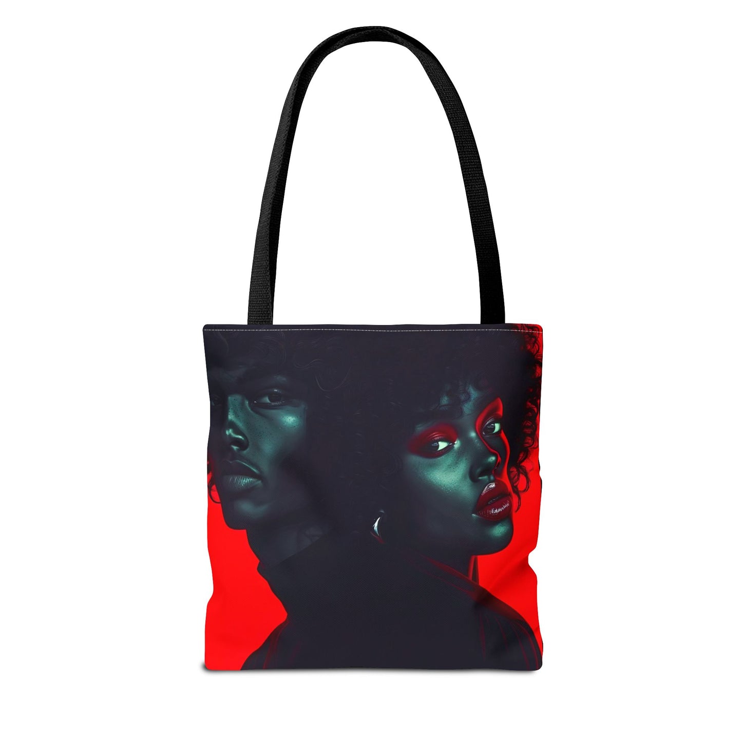 Retro Afro Couple Tote Bag - Stylish Red and Black Digital Print - Unique Fashion Accessory - Tote Bag (AOP) - Gift Idea