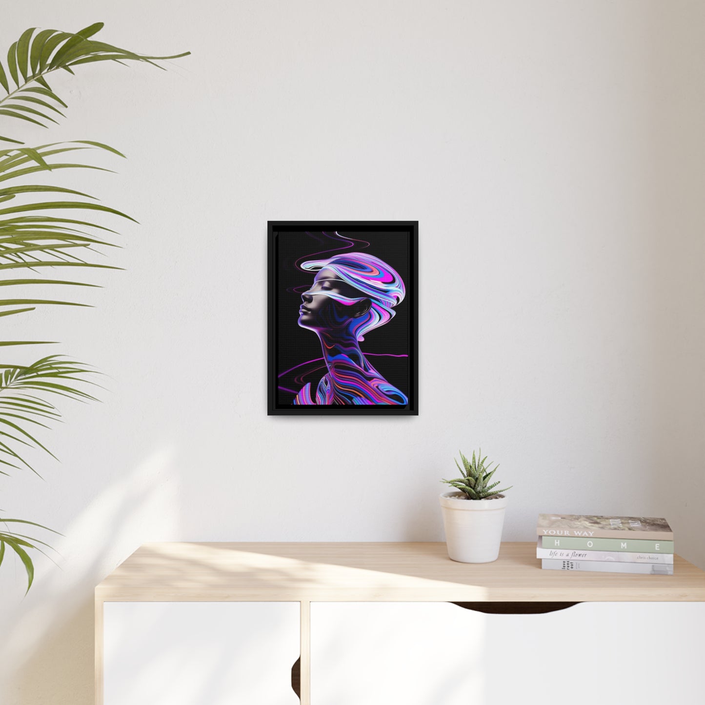 Neon Swirls - Futuristisch en kosmisch - Mat canvas, zwart frame