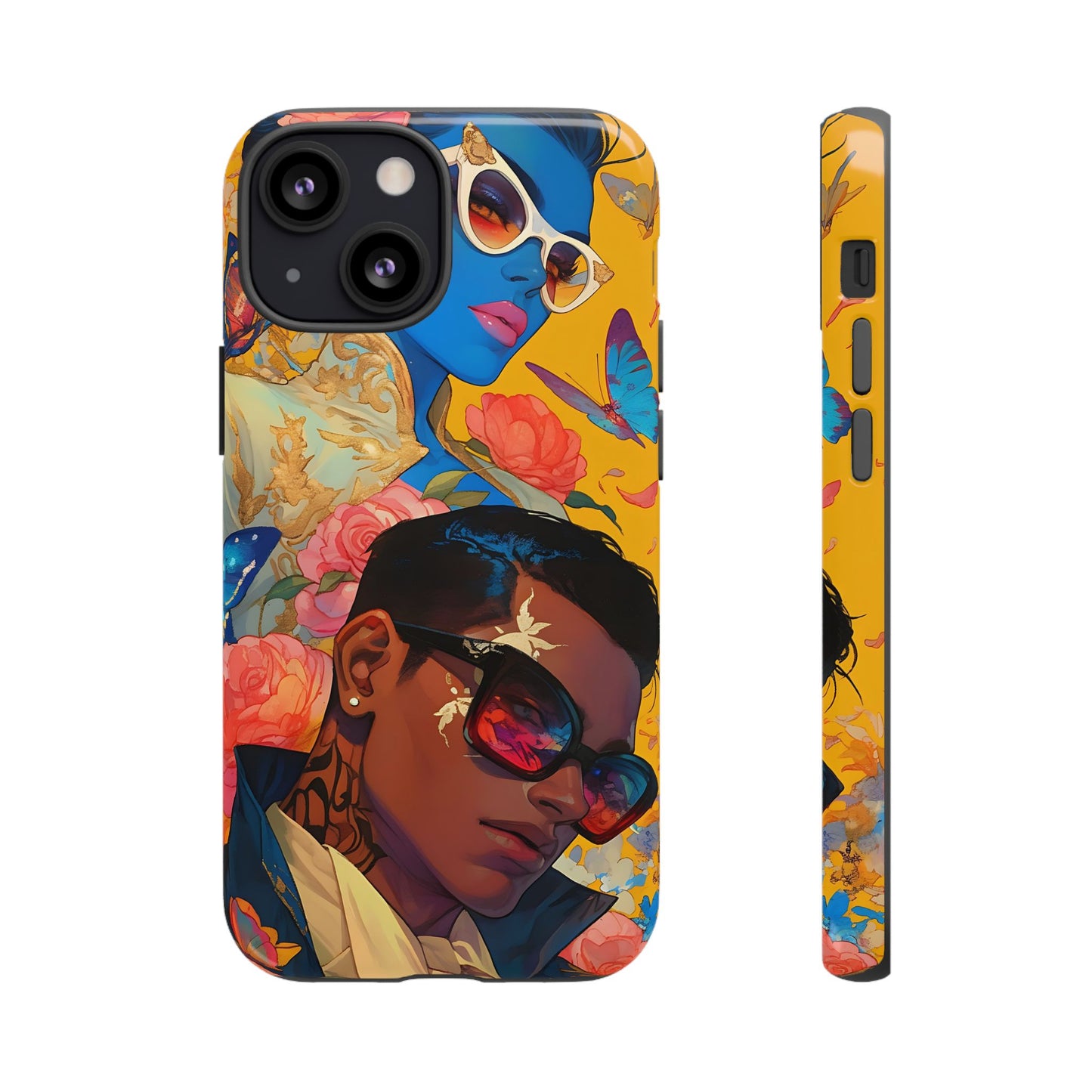 Trendy Butterfly Couple Phone Case - Funky Illustrations with Sunglasses - Vibrant and Stylish Cover | iPhone | Samsung |Tough Cases