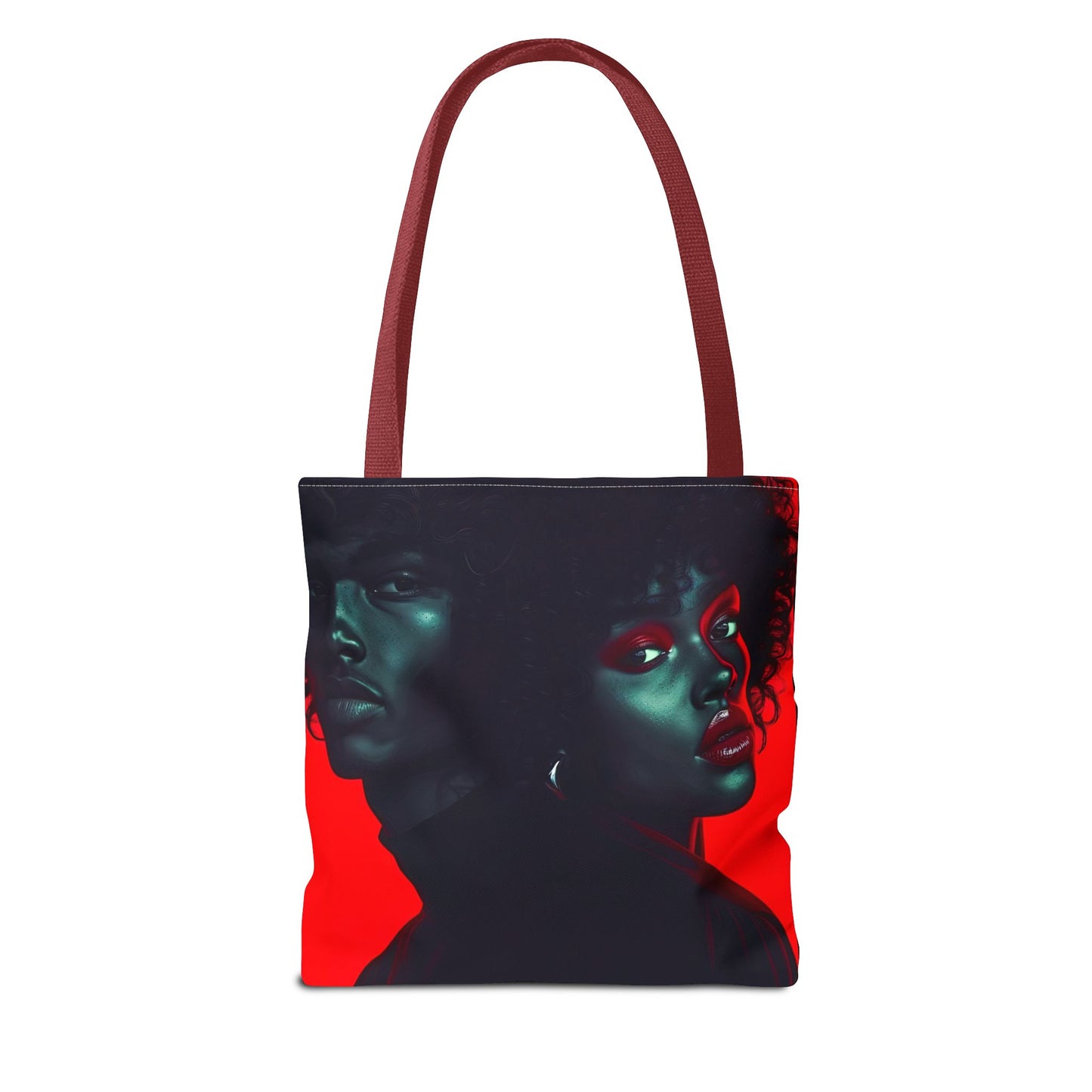 Retro Afro Couple Tote Bag - Stylish Red and Black Digital Print - Unique Fashion Accessory - Tote Bag (AOP) - Gift Idea