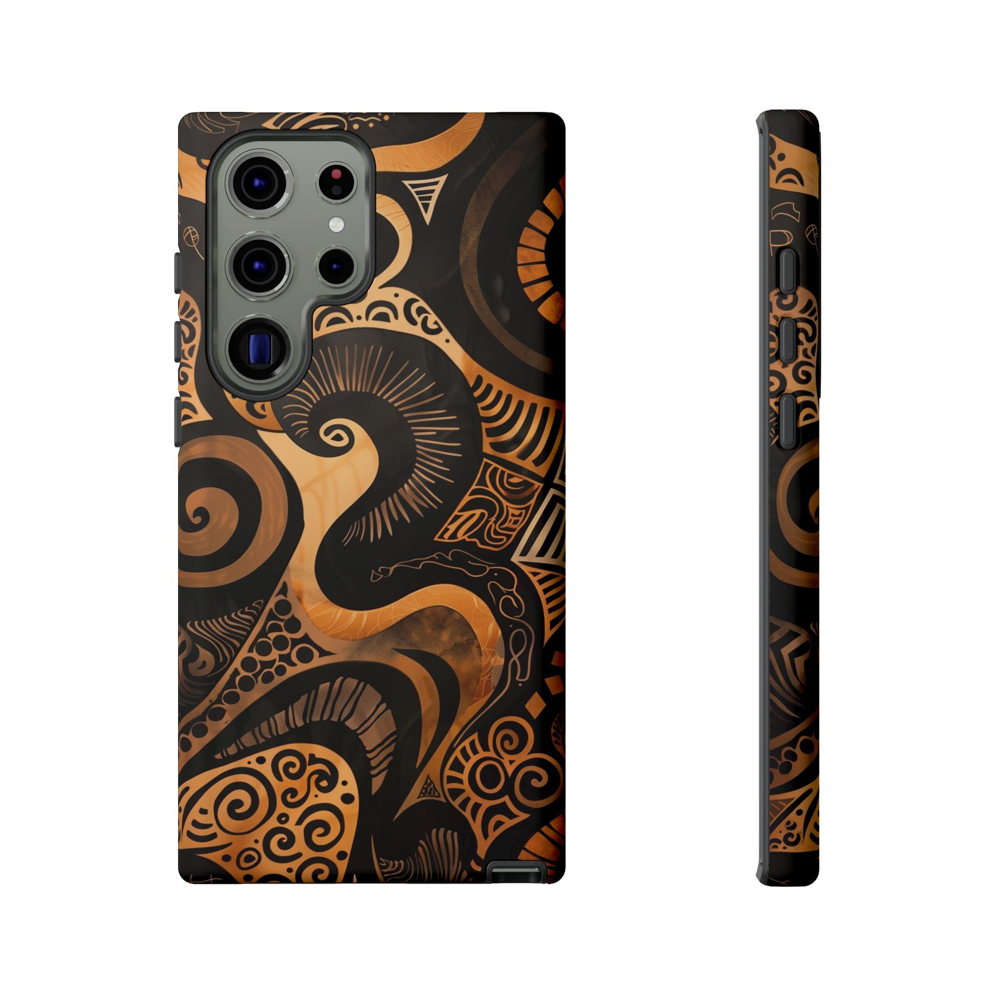 Afrocentric Print in Brown and Gold | iPhone | Samsung | Google | Tough Phone Case - Owndigiart