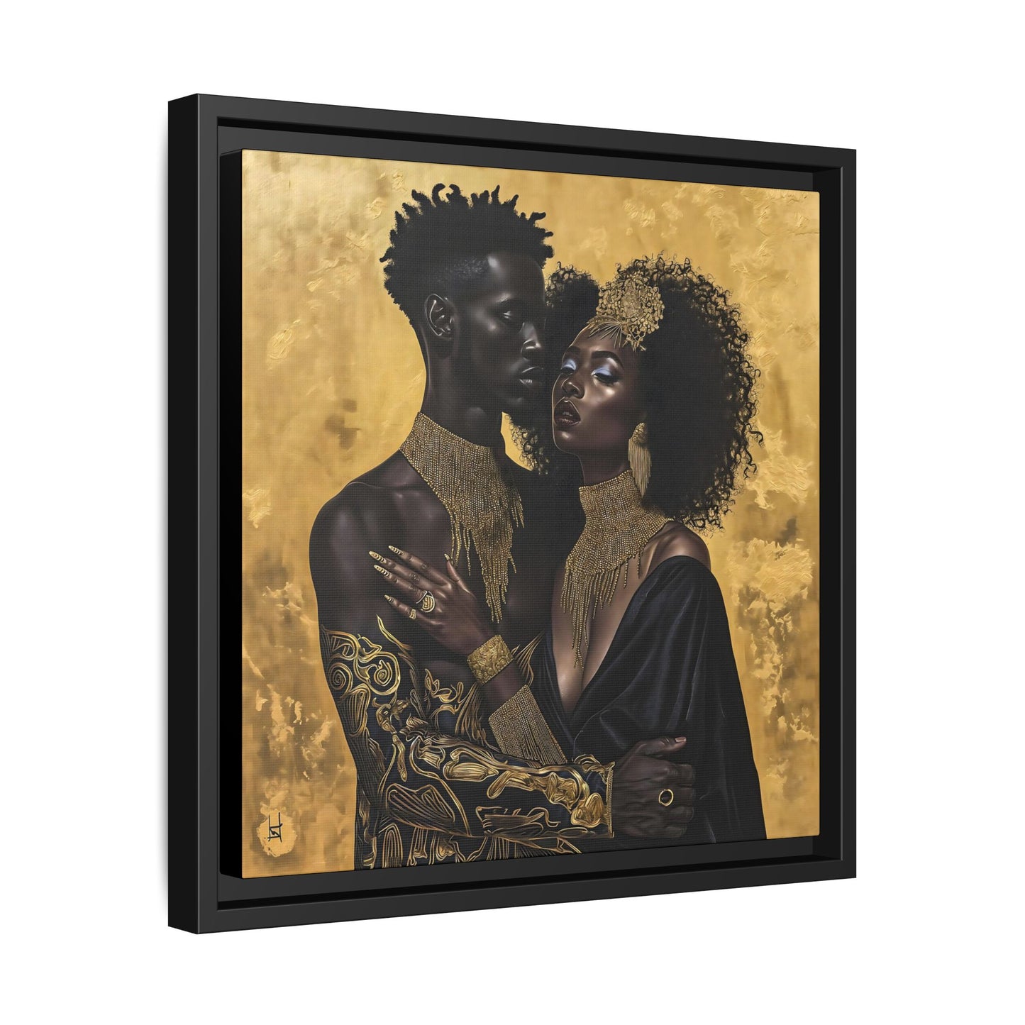 Elegant Couple in Black and Ancient Gold - Matte Canvas, Black Frame - Wall Art - Black Art - Gift Idea - Unique Art