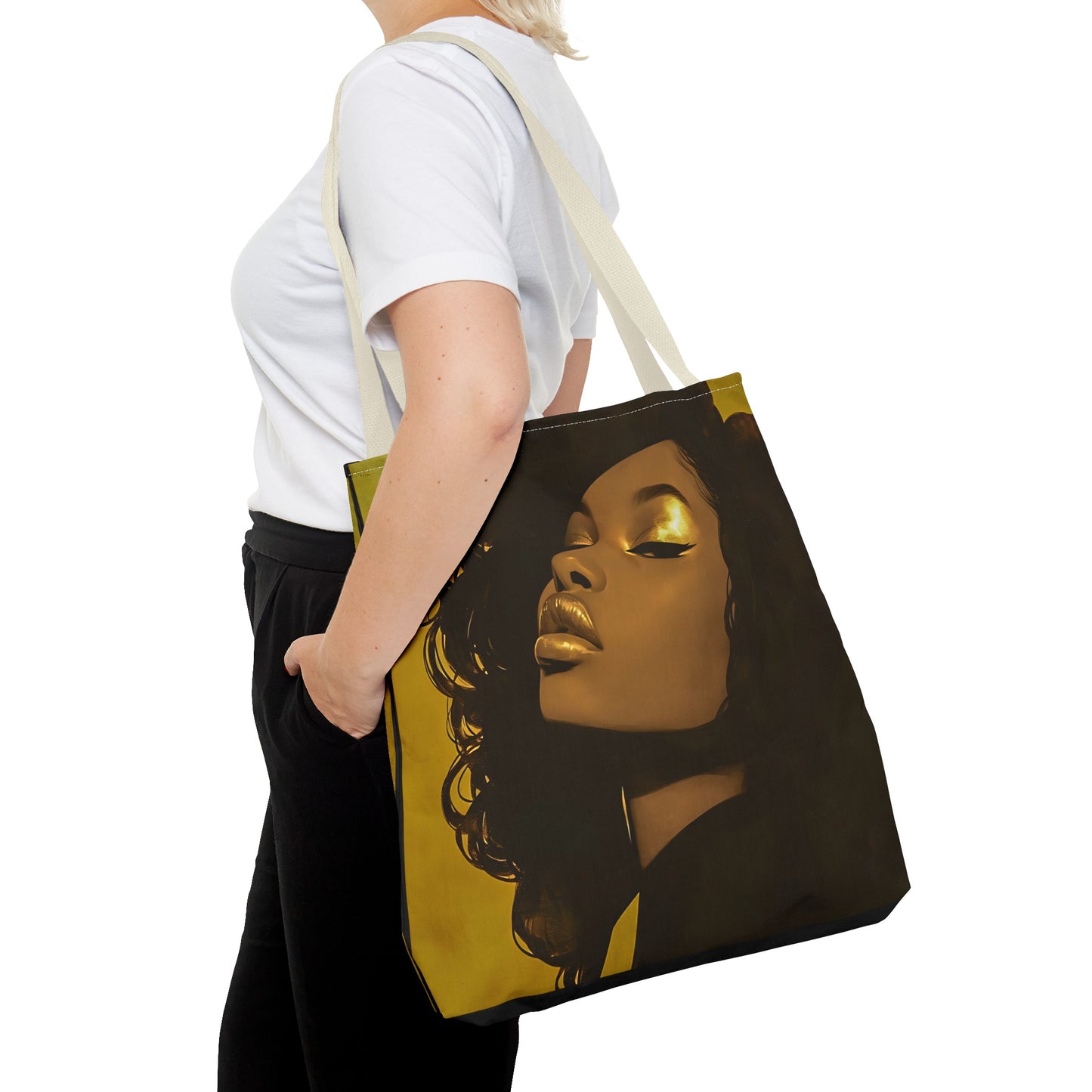 Abstract Black Woman Digital Print Tote Bag - Stylish Black and Gold Design - Unique Gift Idea -Trendy Shopping Bag