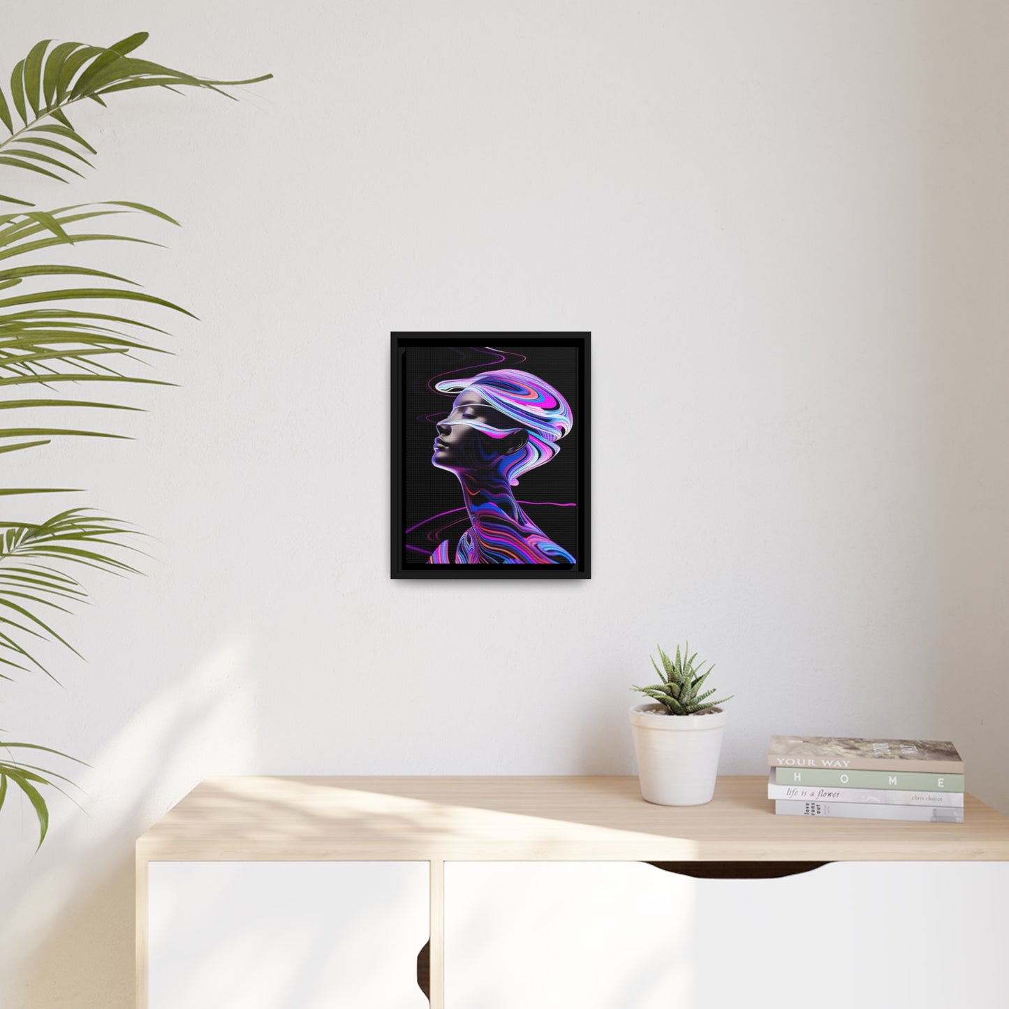 Neon Swirls - Futuristic and Cosmic  - Matte Canvas, Black Frame