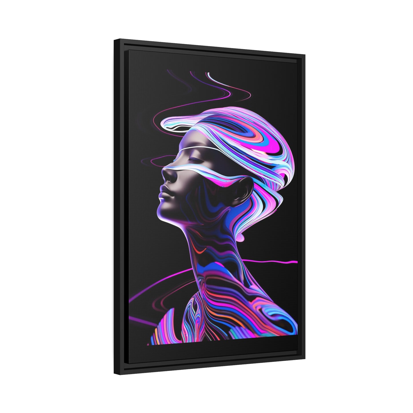 Neon Swirls - Futuristisch en kosmisch - Mat canvas, zwart frame