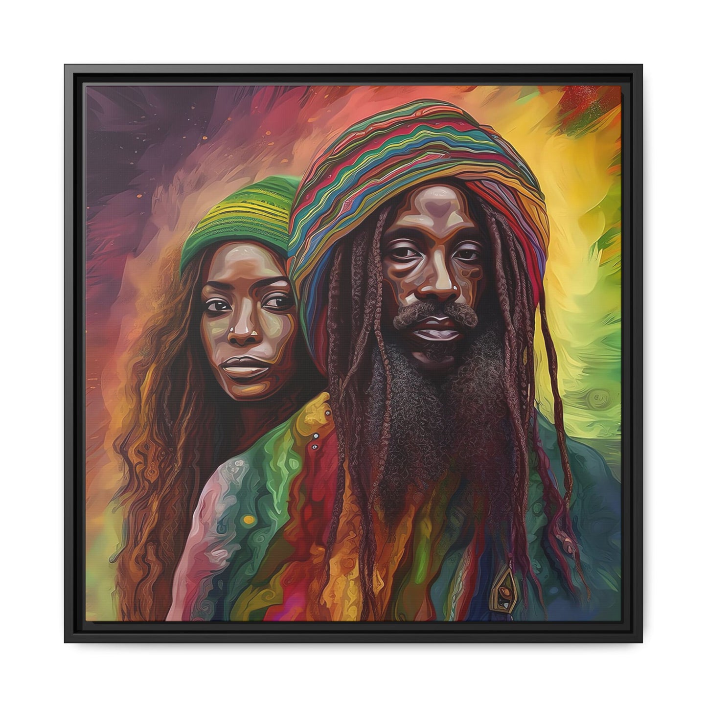 Rasta Couple Canvas Print in Red Yellow Green - Matte Canvas, Black Frame - Jamaican Inspired Wall Art - Home Decor