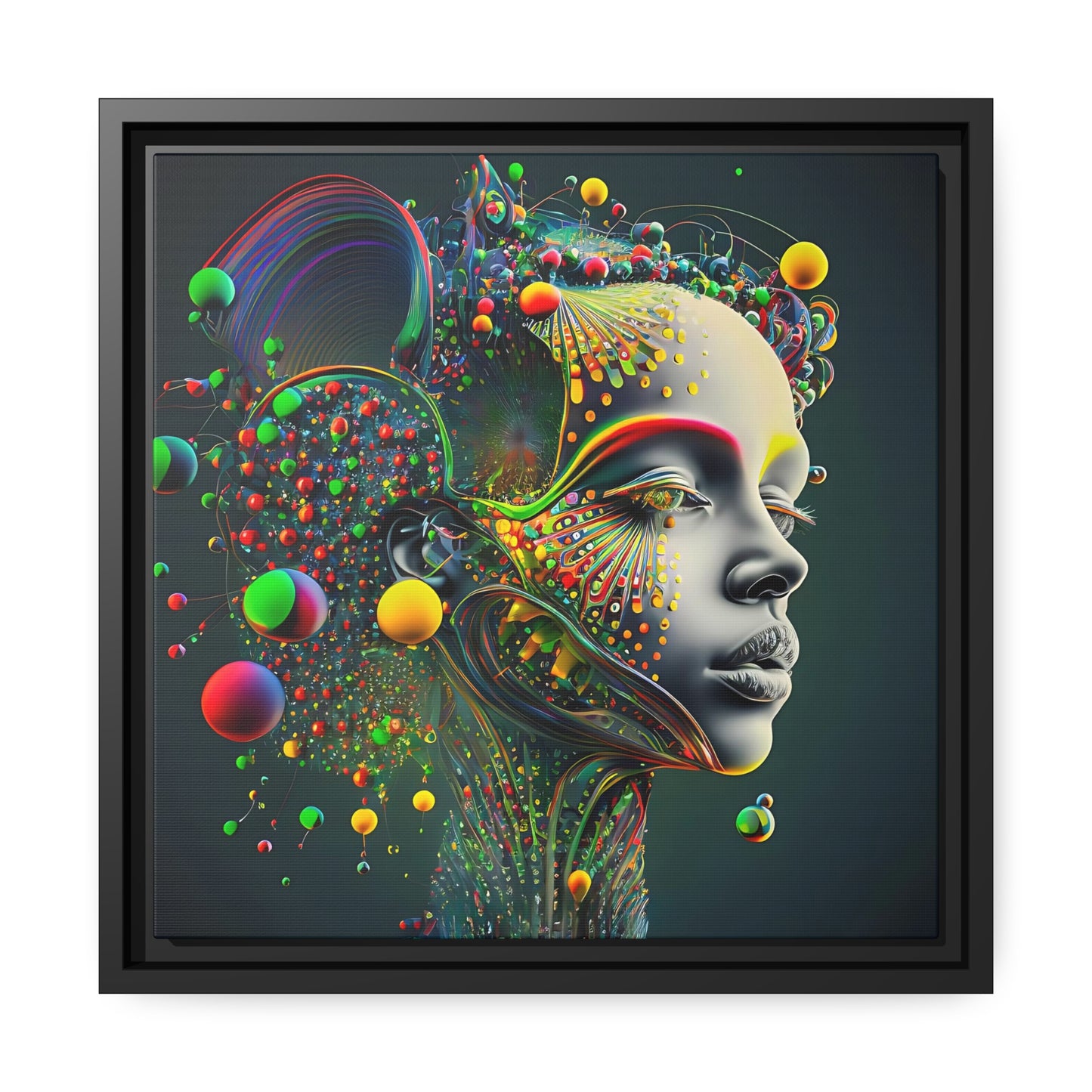 Color Explosion Abstract Portrait of a Woman - Matte Canvas, Black Frame Active