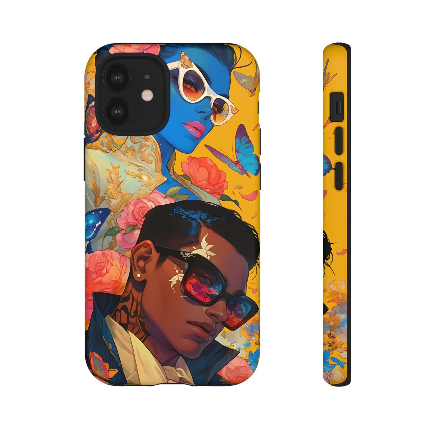 Trendy Butterfly Couple Phone Case - Funky Illustrations with Sunglasses - Vibrant and Stylish Cover | iPhone | Samsung |Tough Cases