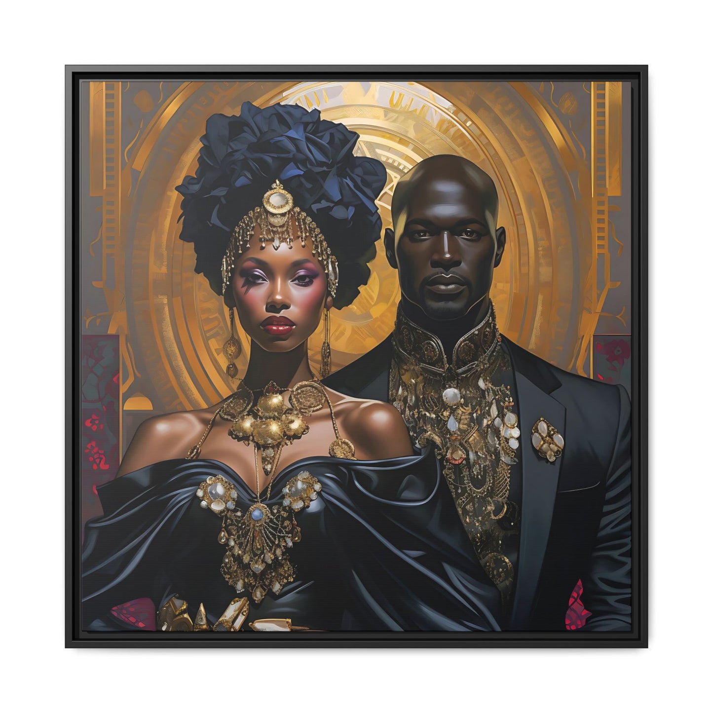 Regal Ebony Love - Black & Gold Digital Canvas Print - Matte Canvas, Black Frame - Gift Ideas - Wall Art