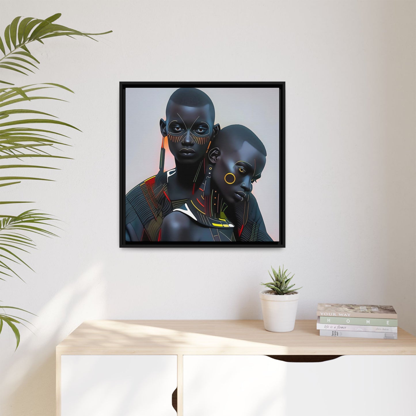 Young Couple Embracing - Cultural Essence - Matte Canvas, Black Frame - Gift Ideas - Wall Art - Cultural Art - Black Art - Gift - Afro Art