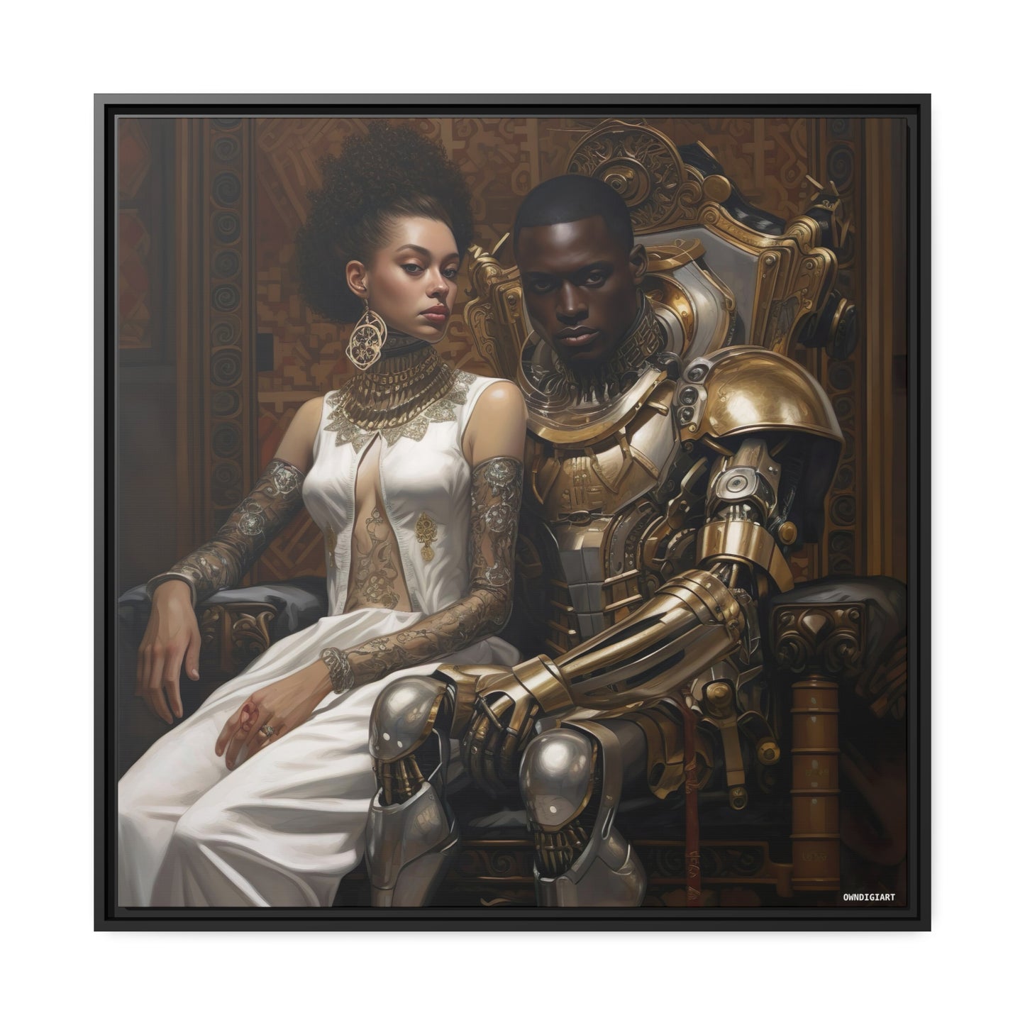 Regal Couple 03 Matte Canvas, Black Frame - Wall Art - Black Art - Ai Art --- Wall Art - Afrofuturism - Cyber Art - Modern Art