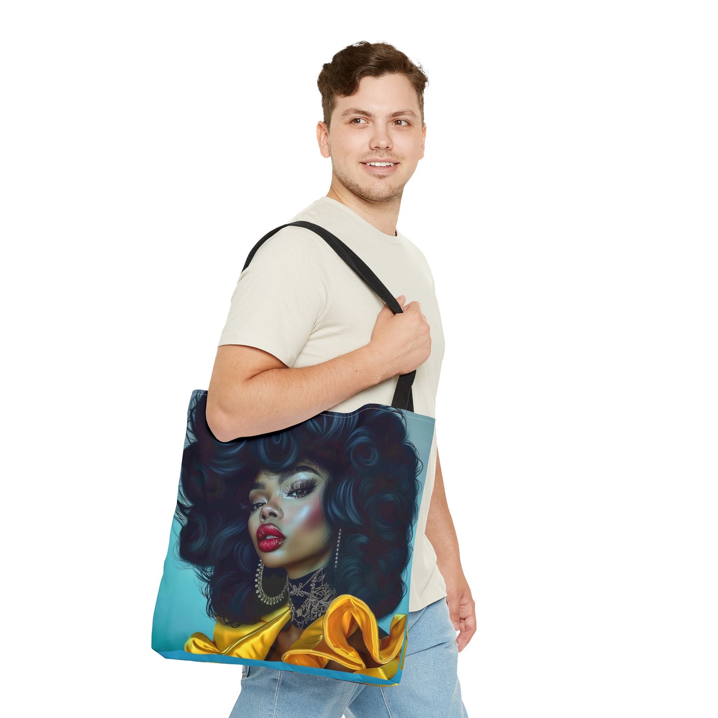 Empowering Beauty  Black Woman Digital Print Tote Bag (AOP) - Statement tote bag with bold lips - Trendy - Unique  Gift Ideas