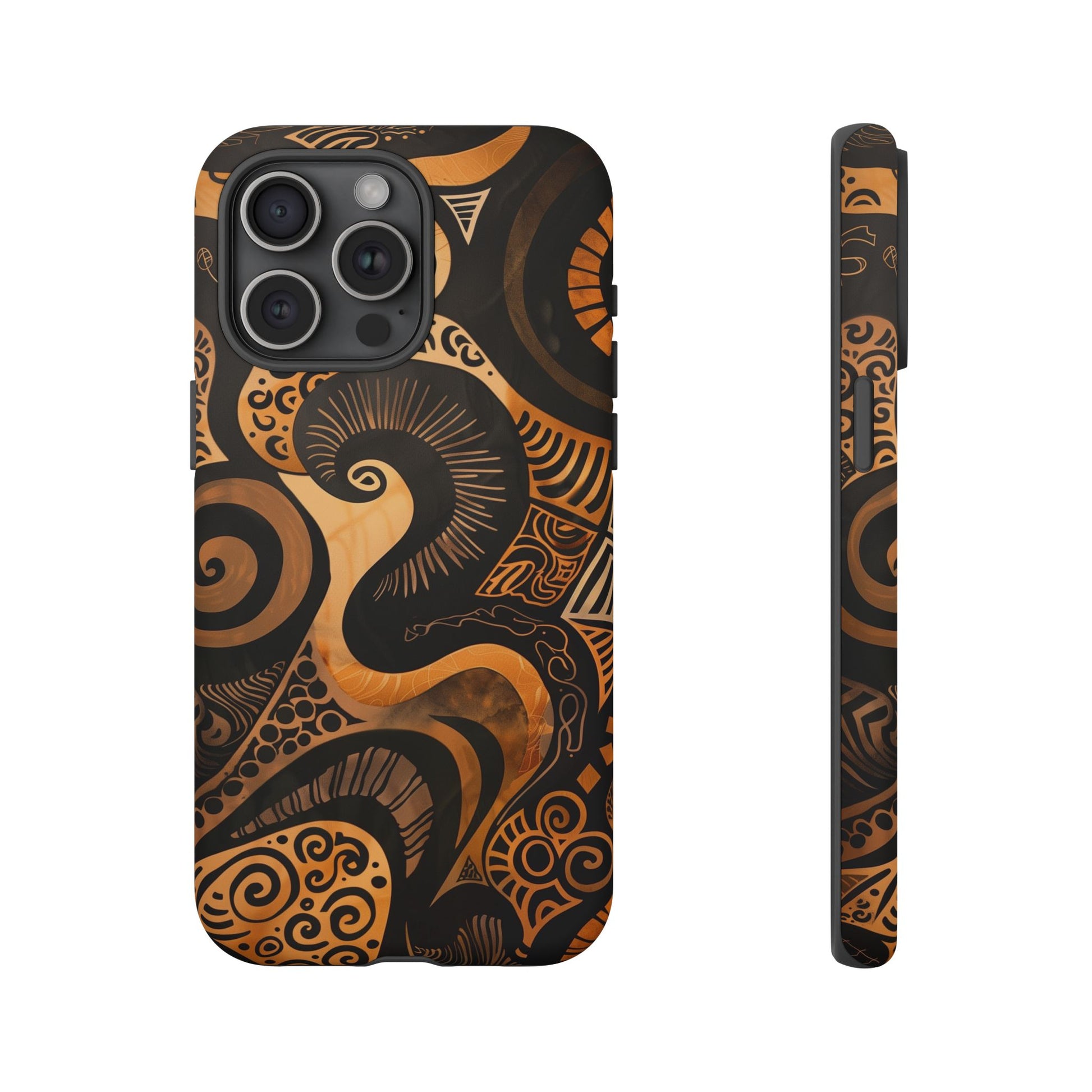 Afrocentric Print in Brown and Gold | iPhone | Samsung | Google | Tough Phone Case - Owndigiart