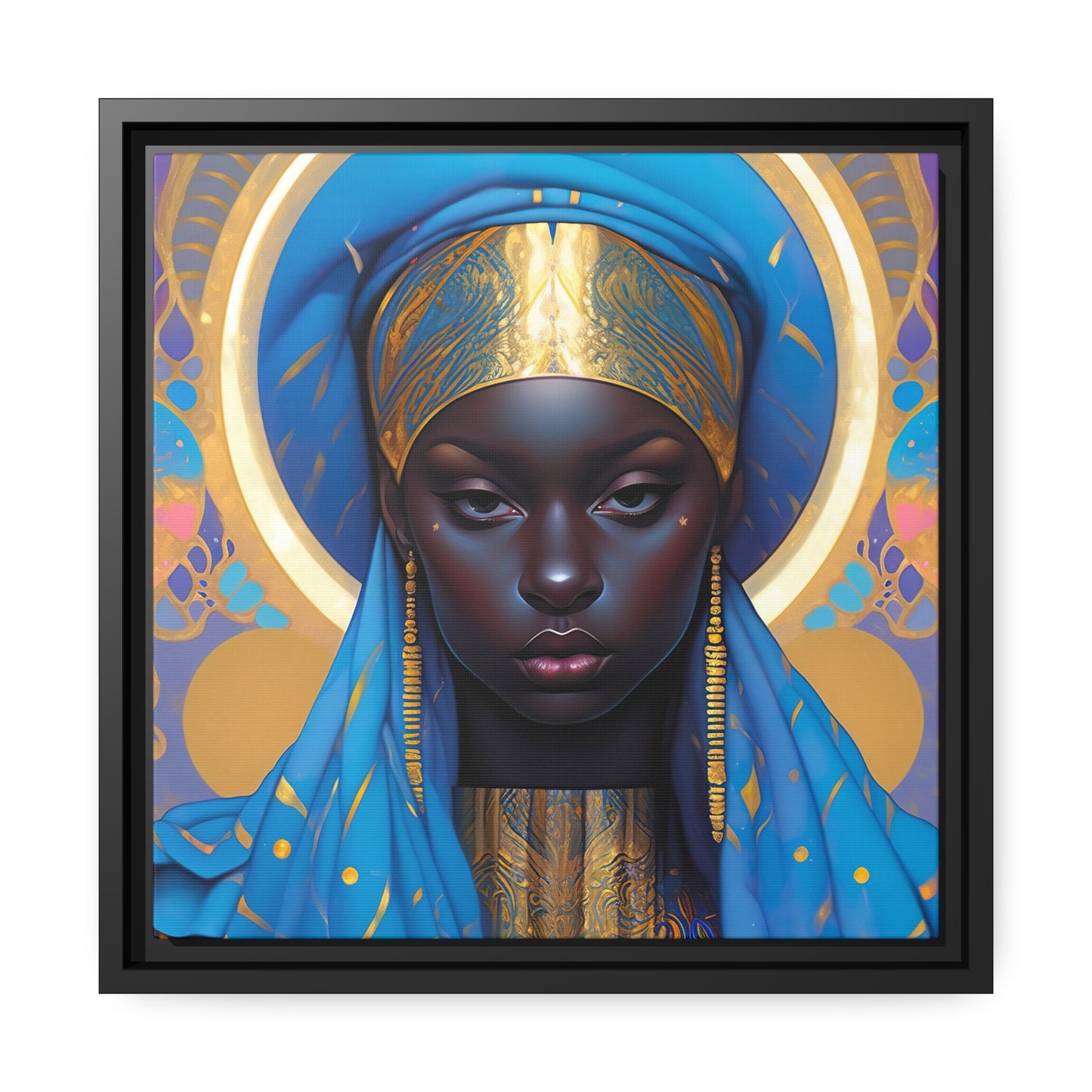 Enchanting Blue and Gold Surreal Canvas Print - Matte Canvas, Black Frame