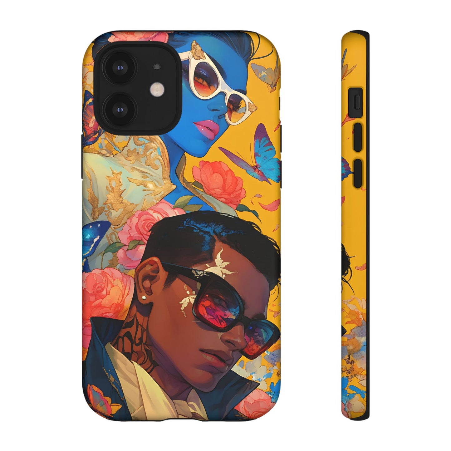 Trendy Butterfly Couple Phone Case - Funky Illustrations with Sunglasses - Vibrant and Stylish Cover | iPhone | Samsung |Tough Cases