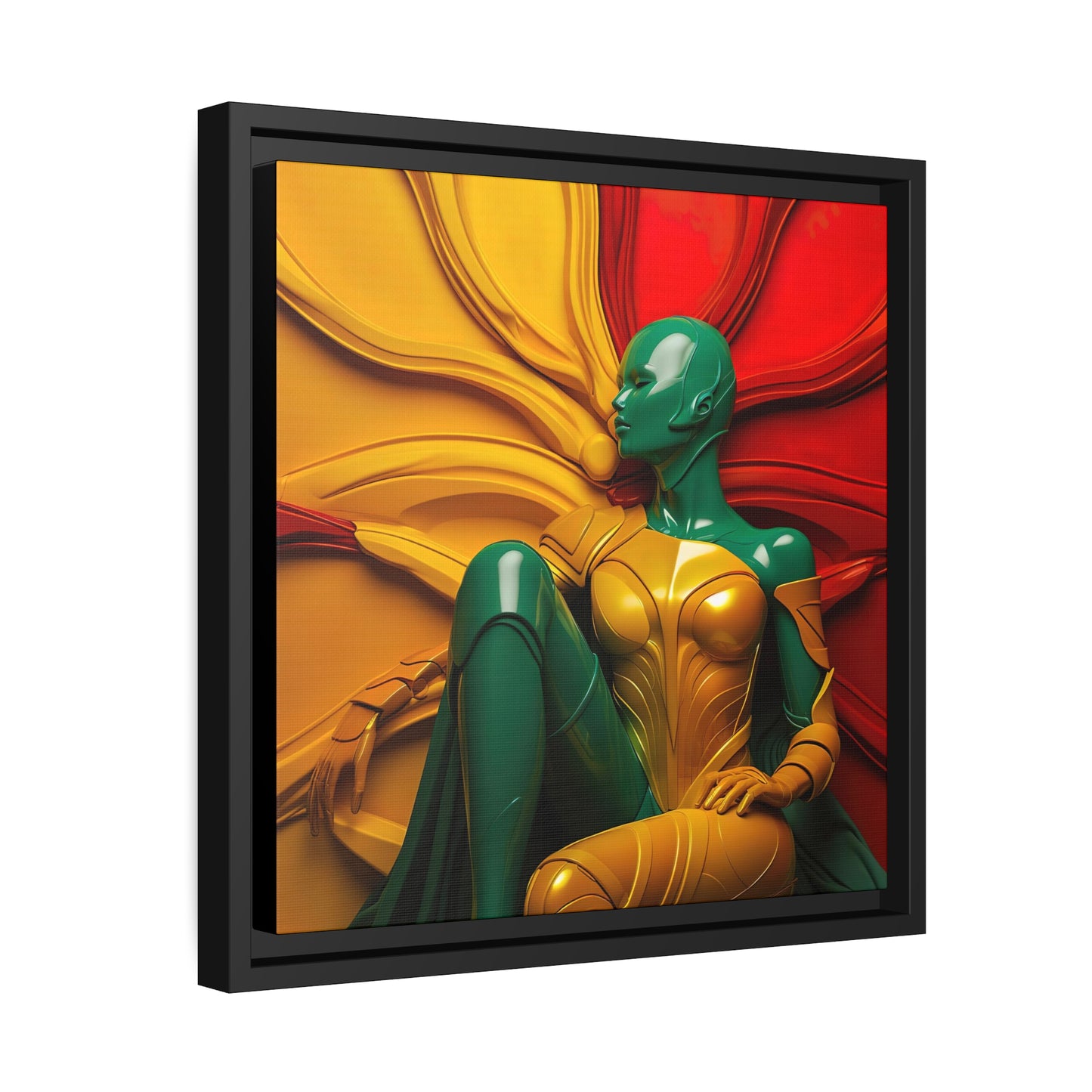 Samengevoegd in kunststof - rood, geel en groen muurkunst mat canvas, zwart frame - muurkunst - cadeau-ideeën - woondecoratie