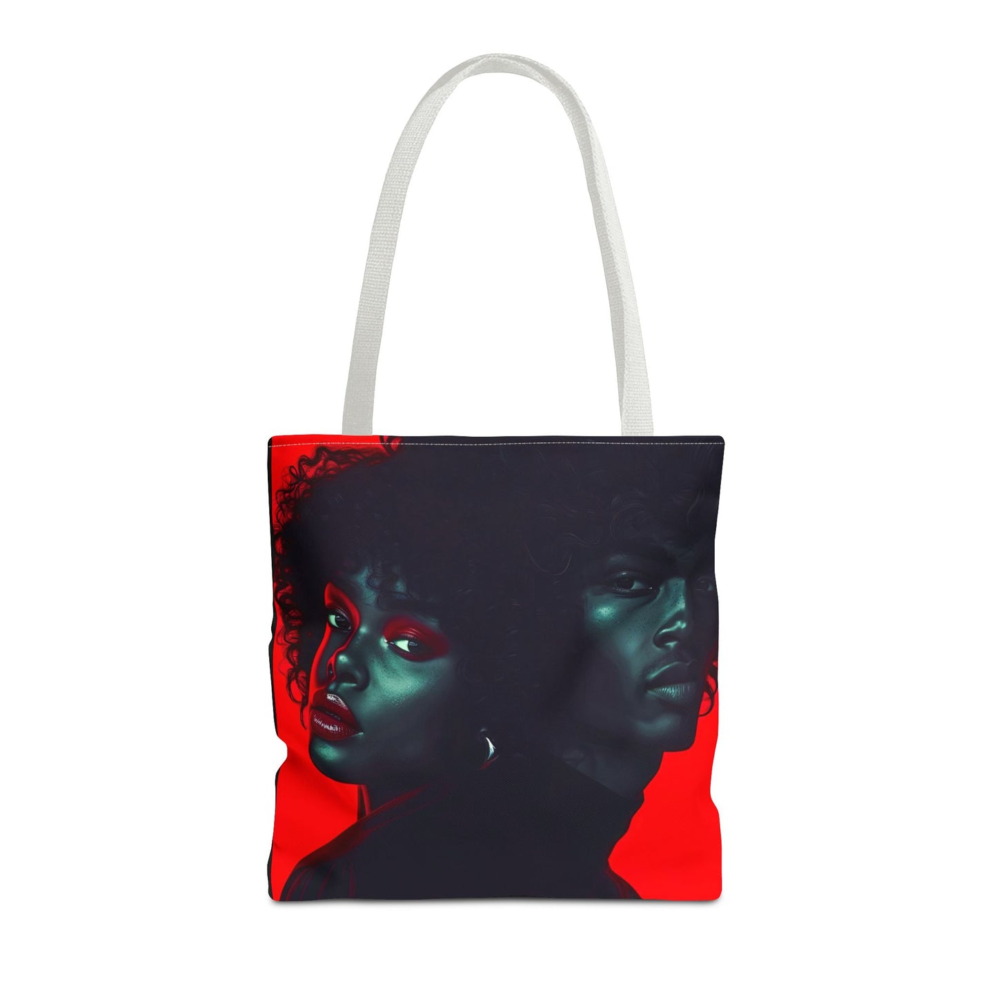 Retro Afro Couple Tote Bag - Stylish Red and Black Digital Print - Unique Fashion Accessory - Tote Bag (AOP) - Gift Idea