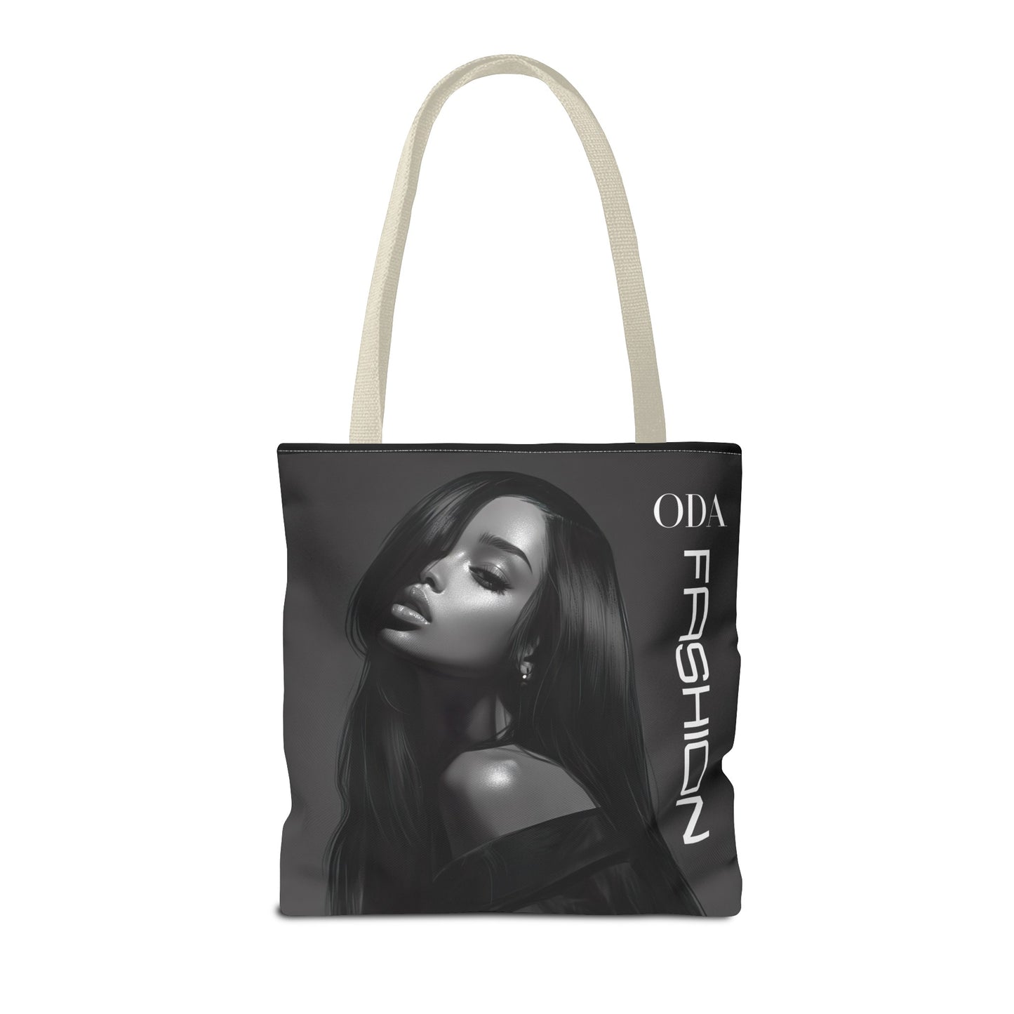 Chic Tote Bag with Digital Print - Woman in Black and Grey - 'ODA Fashion' Statement Piece - Unique Gift Idea - On Trend