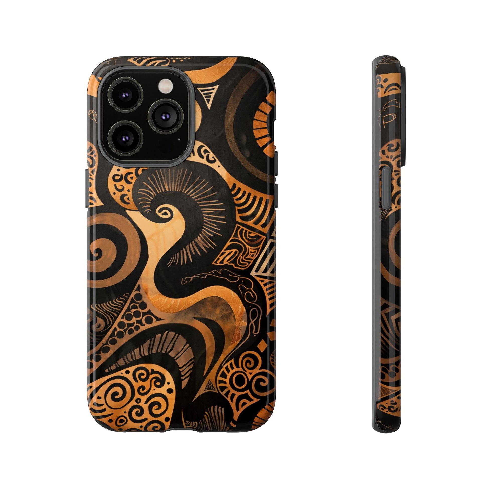 Afrocentric Print in Brown and Gold | iPhone | Samsung | Google | Tough Phone Case - Owndigiart