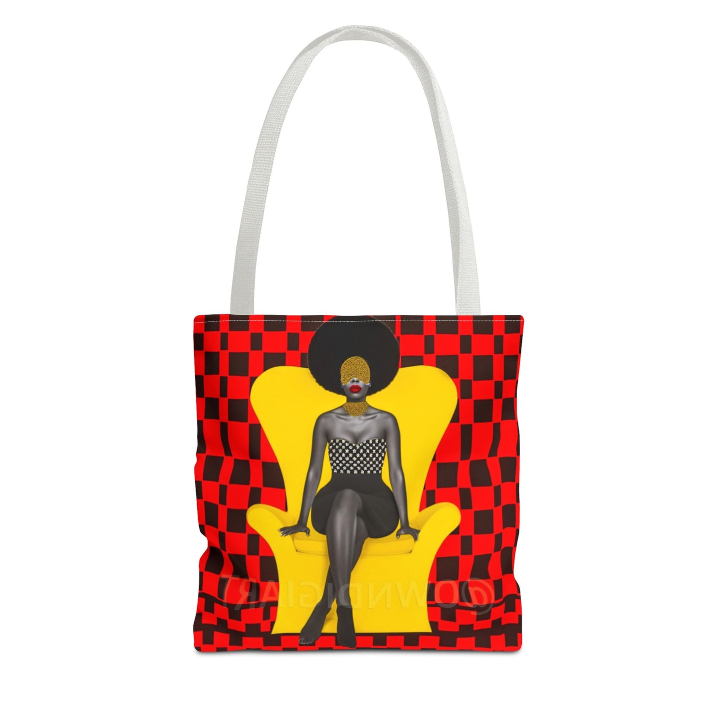 Afrocentric Abstract Print - Elegant Woman with Afro on Chair - Tote Bag - Gift Idea - Fashion Accessory