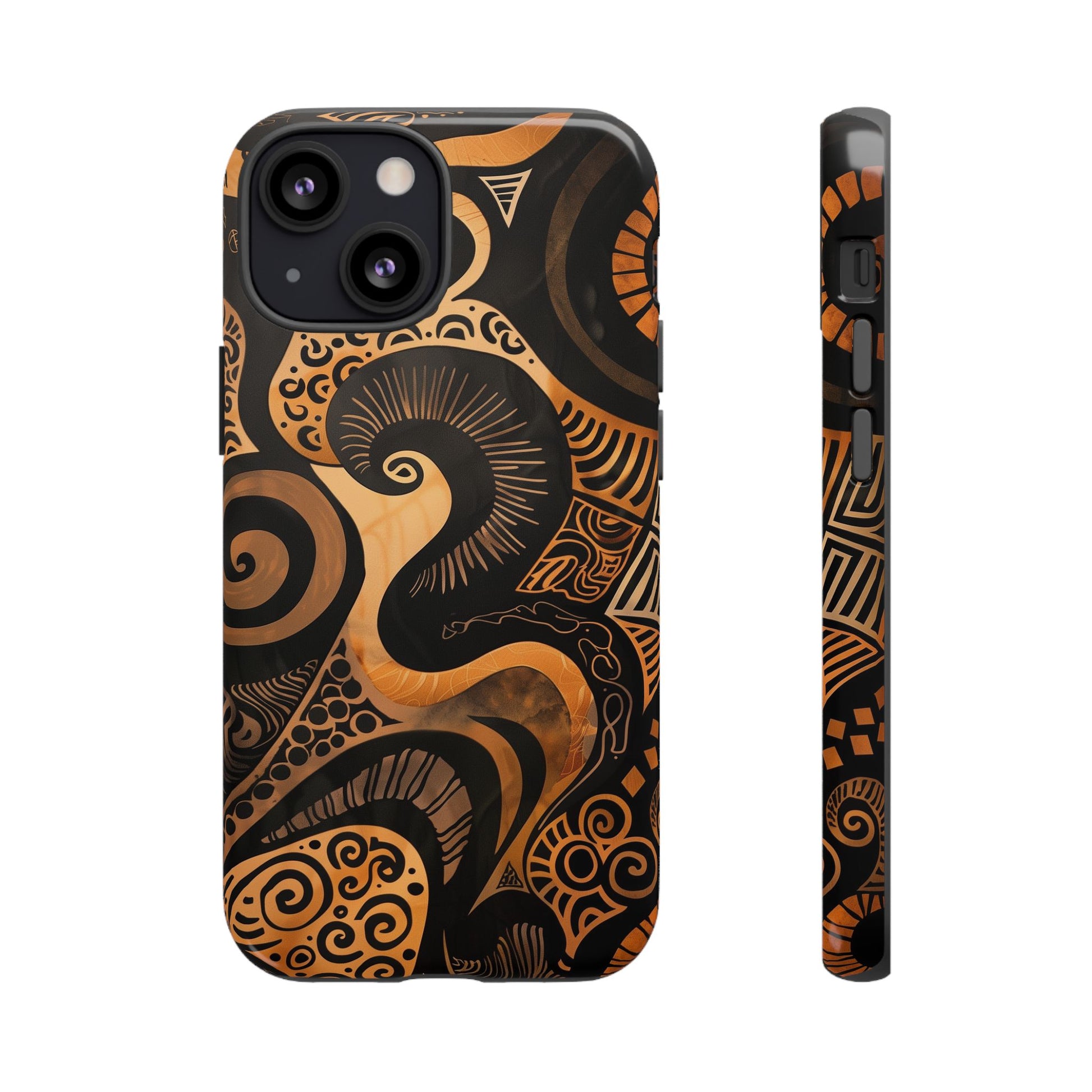 Afrocentric Print in Brown and Gold | iPhone | Samsung | Google | Tough Phone Case - Owndigiart