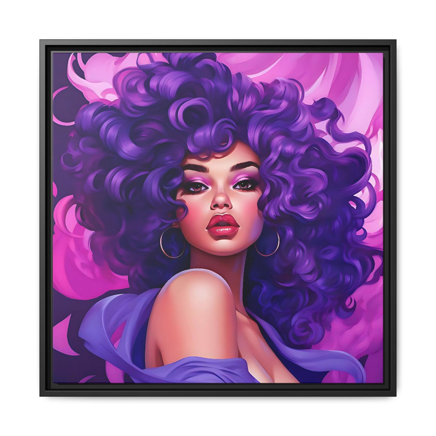 Digital Canvas of Beautiful Women Illustration - Purple Colors - Matte Canvas, Black Frame - Wall Art - Afro art