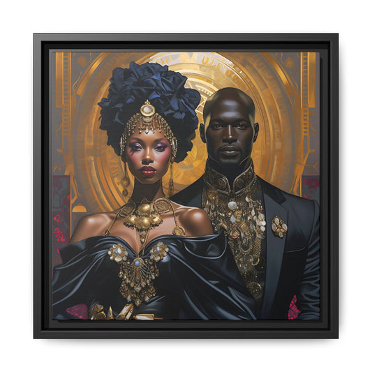 Regal Ebony Love - Black & Gold Digital Canvas Print - Matte Canvas, Black Frame - Gift Ideas - Wall Art