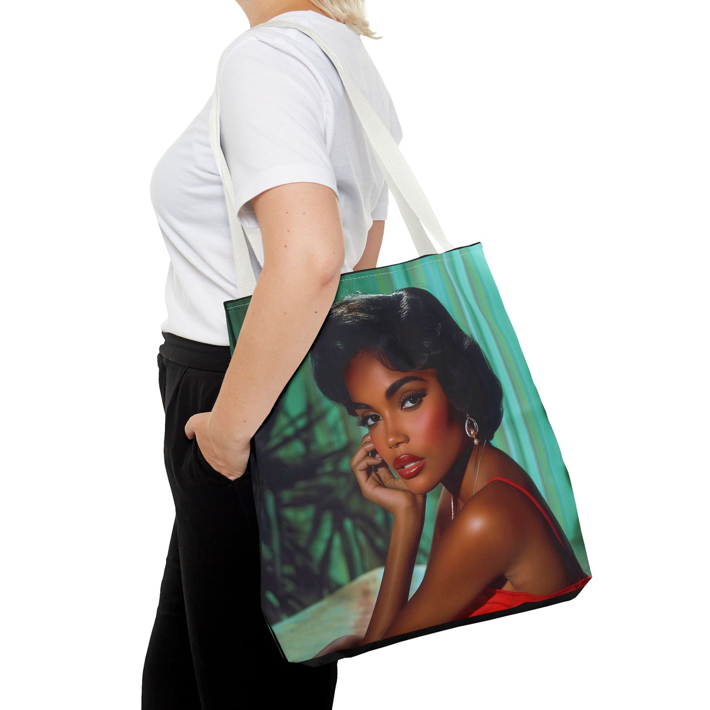 Chic Retro Style Woman Tote Bag  - Gift Ideas - Black Ai photo  - Black art - Fashionable Black Print Accessory