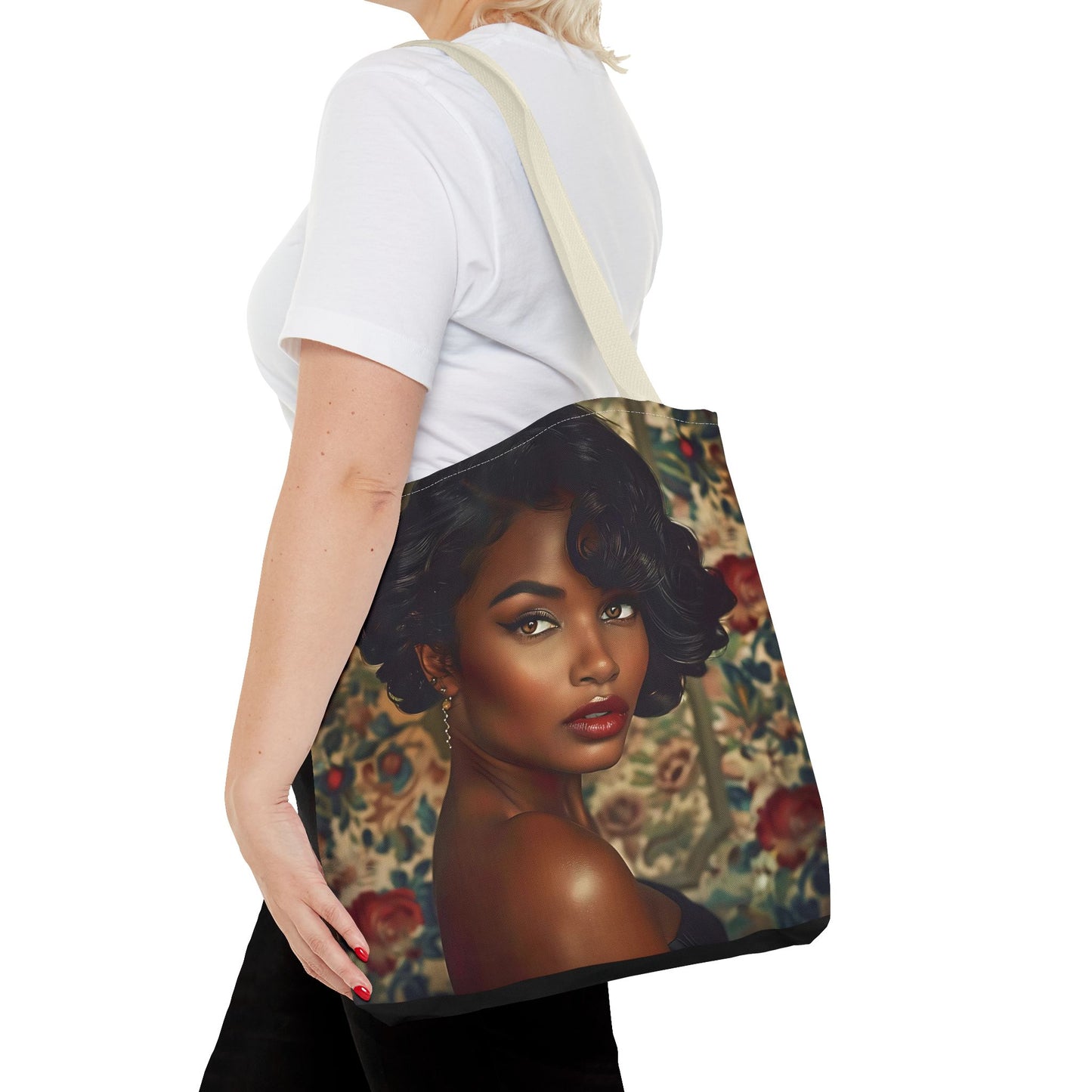 Beautiful Black Retro Style Woman Tote Bag - Vintage Fashion Accessory - Unique Gift  - Gift for Her - Iconic Retro Fashion