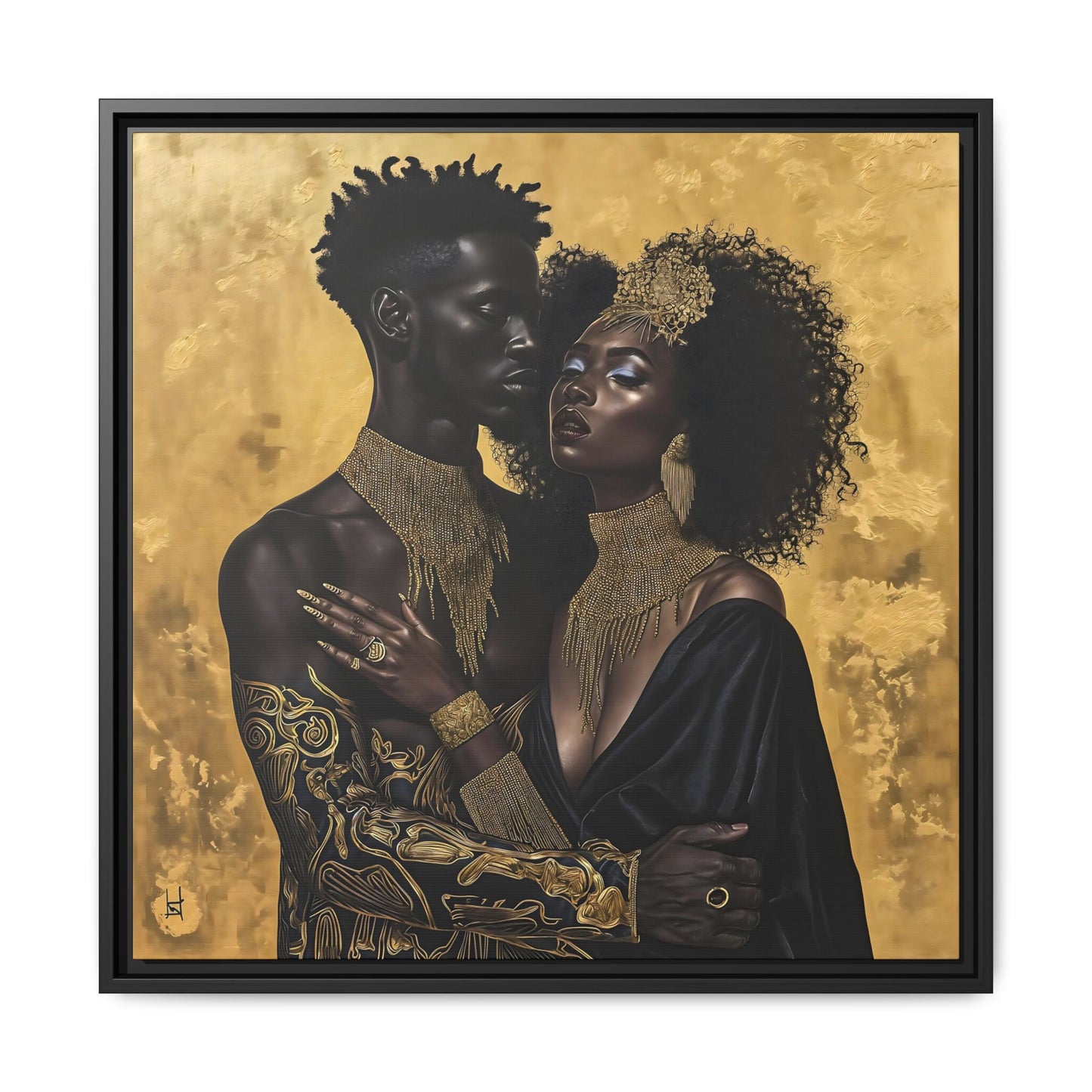 Elegant Couple in Black and Ancient Gold - Matte Canvas, Black Frame - Wall Art - Black Art - Gift Idea - Unique Art