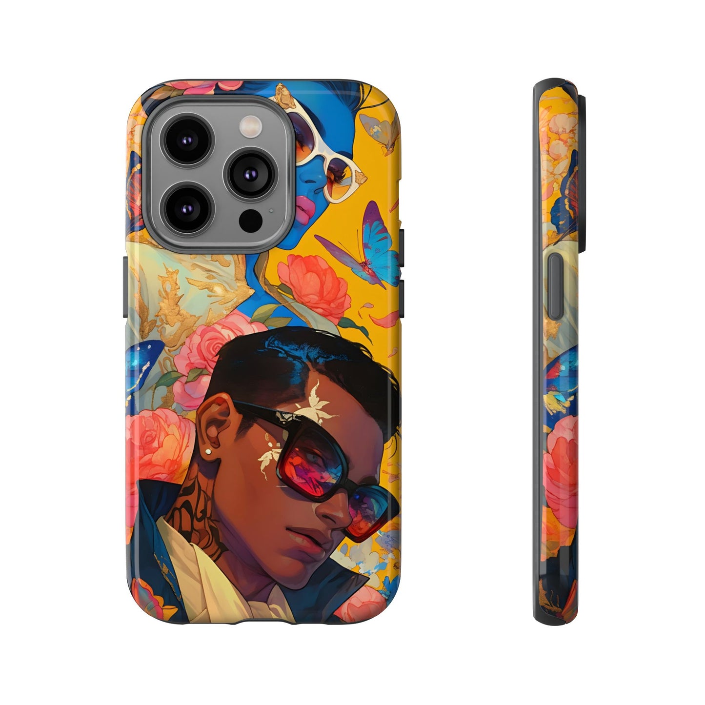 Trendy Butterfly Couple Phone Case - Funky Illustrations with Sunglasses - Vibrant and Stylish Cover | iPhone | Samsung |Tough Cases