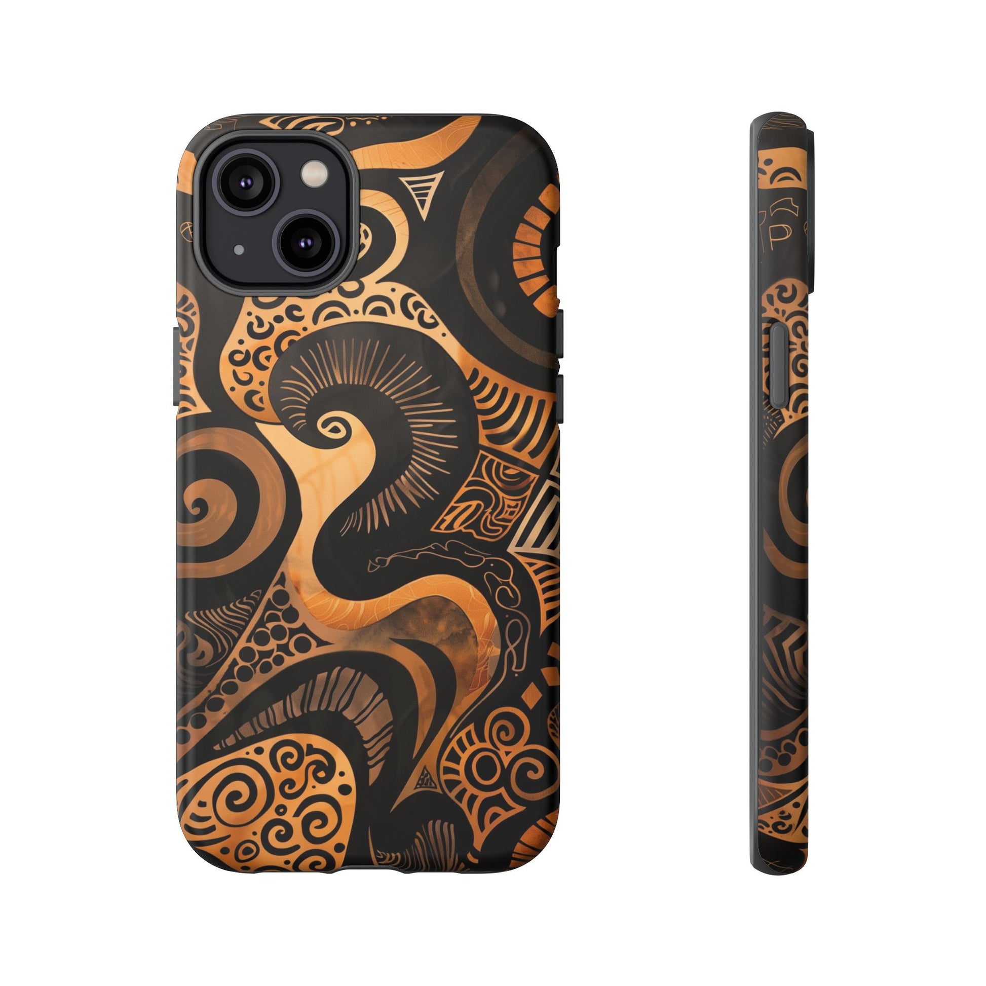 Afrocentric Print in Brown and Gold | iPhone | Samsung | Google | Tough Phone Case - Owndigiart