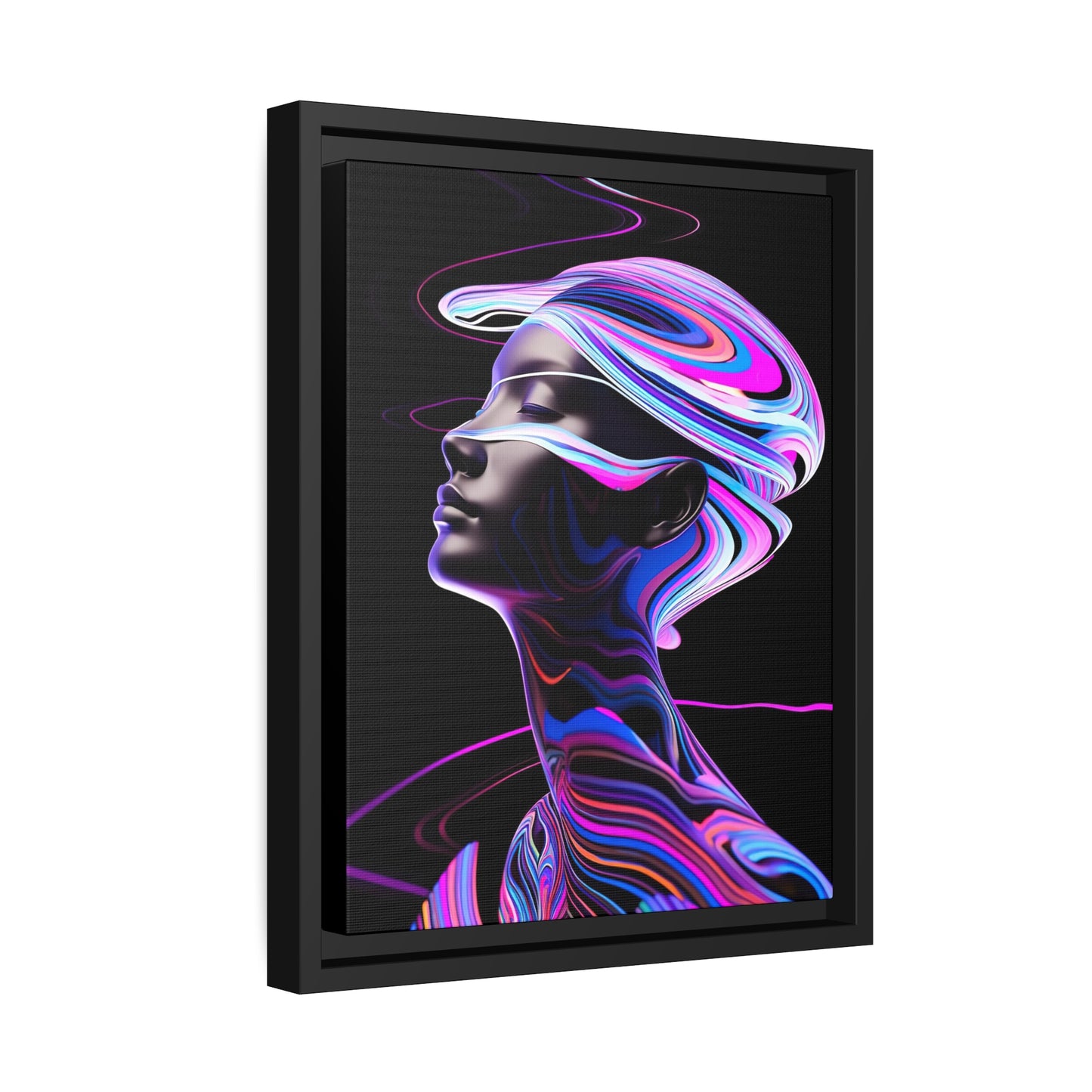 Neon Swirls - Futuristic and Cosmic  - Matte Canvas, Black Frame