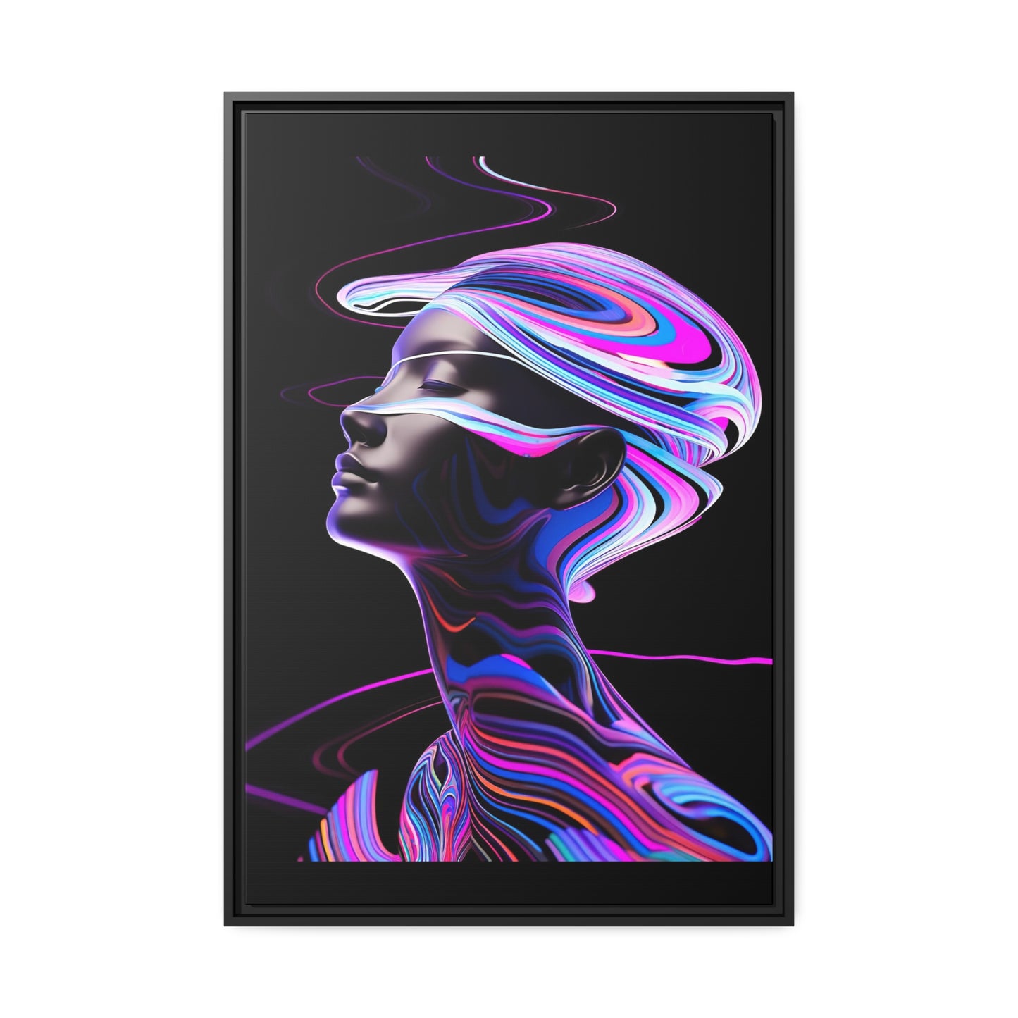 Neon Swirls - Futuristic and Cosmic  - Matte Canvas, Black Frame