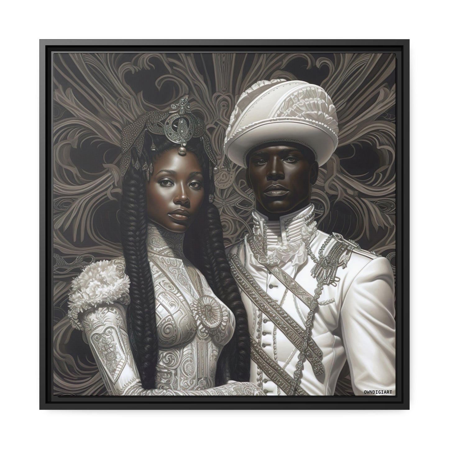 Regal Couple 02 - Mat canvas, zwart frame - Muurkunst - Zwarte kunst - Ai Art --- Muurkunst - Afrofuturisme