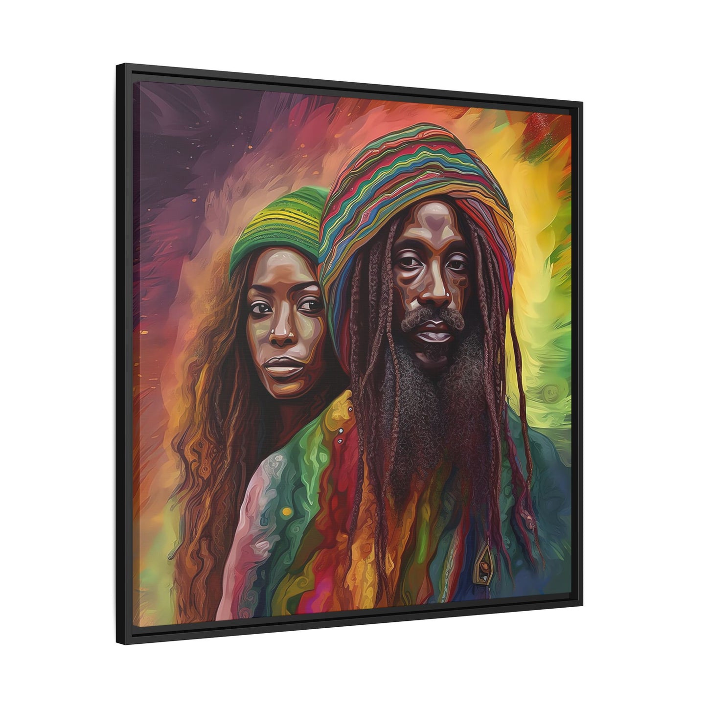 Rasta Couple Canvas Print in Red Yellow Green - Matte Canvas, Black Frame - Jamaican Inspired Wall Art - Home Decor