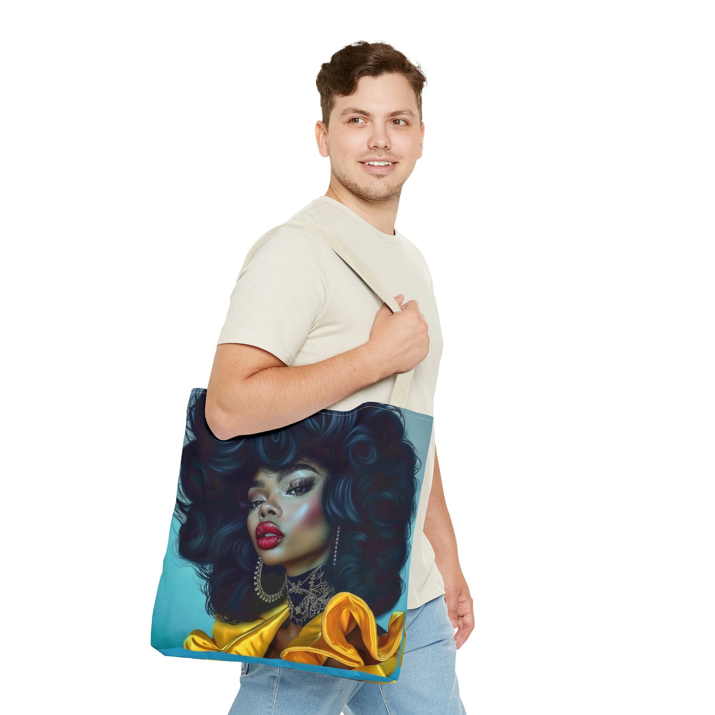 Empowering Beauty  Black Woman Digital Print Tote Bag (AOP) - Statement tote bag with bold lips - Trendy - Unique  Gift Ideas