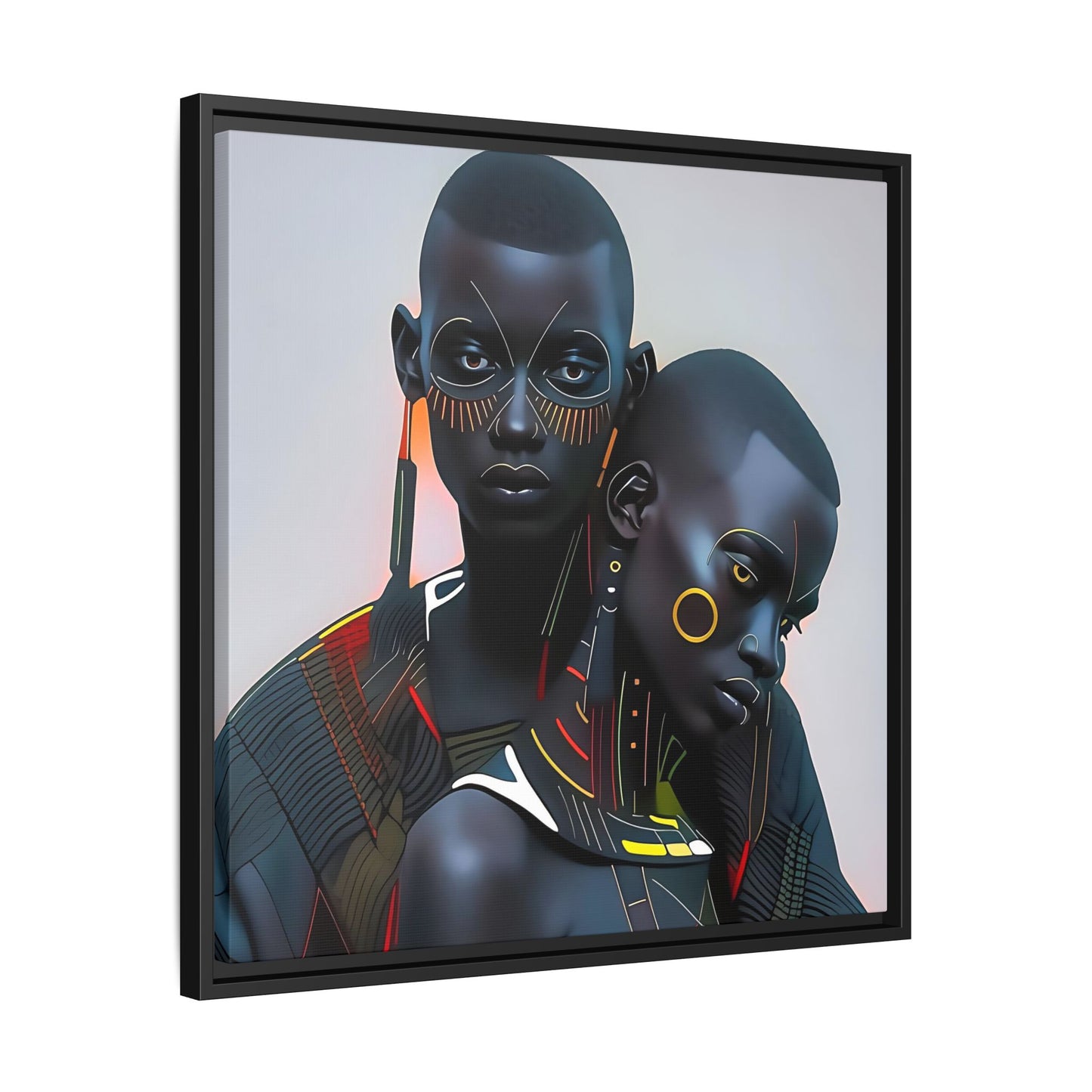 Young Couple Embracing - Cultural Essence - Matte Canvas, Black Frame - Gift Ideas - Wall Art - Cultural Art - Black Art - Gift - Afro Art