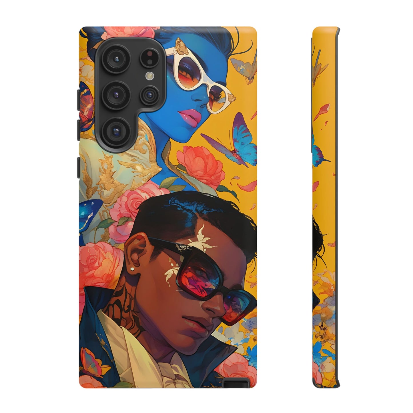 Trendy Butterfly Couple Phone Case - Funky Illustrations with Sunglasses - Vibrant and Stylish Cover | iPhone | Samsung |Tough Cases