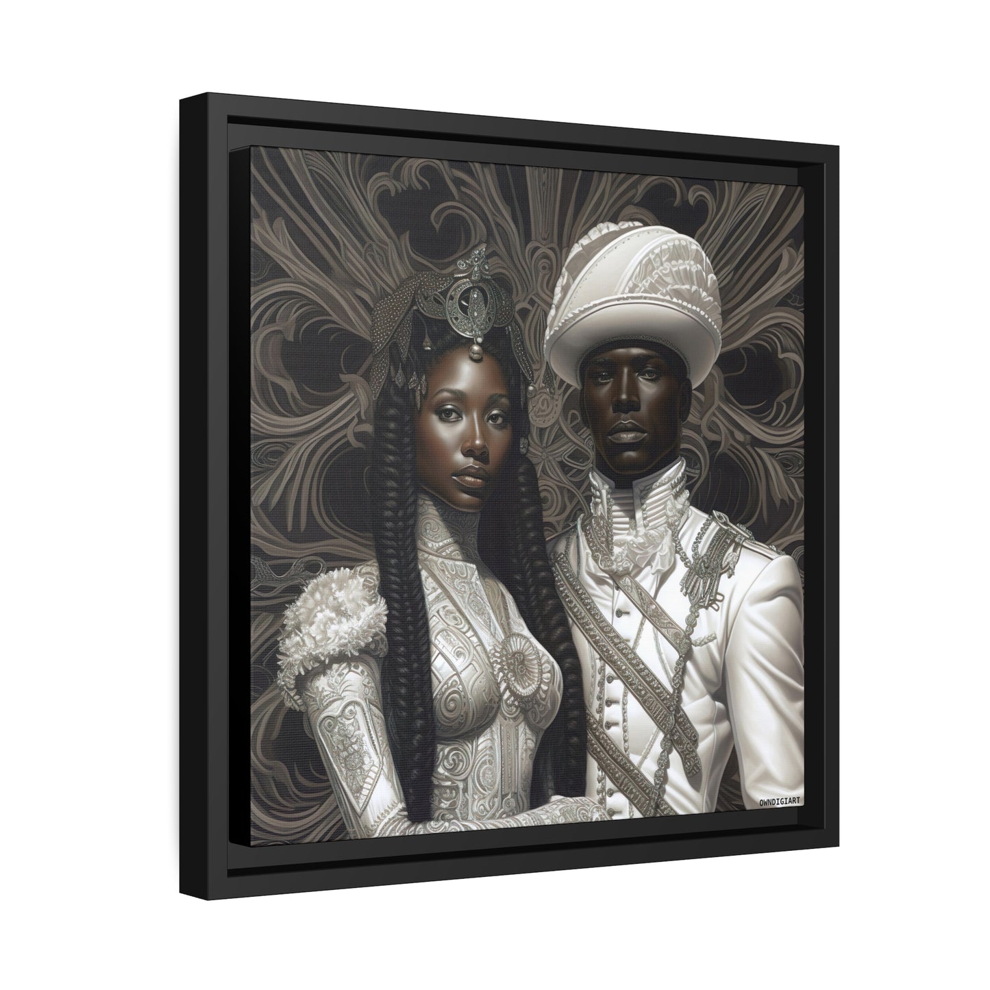 Regal Couple 02 - Matte Canvas, Black Frame - Afrofuturism